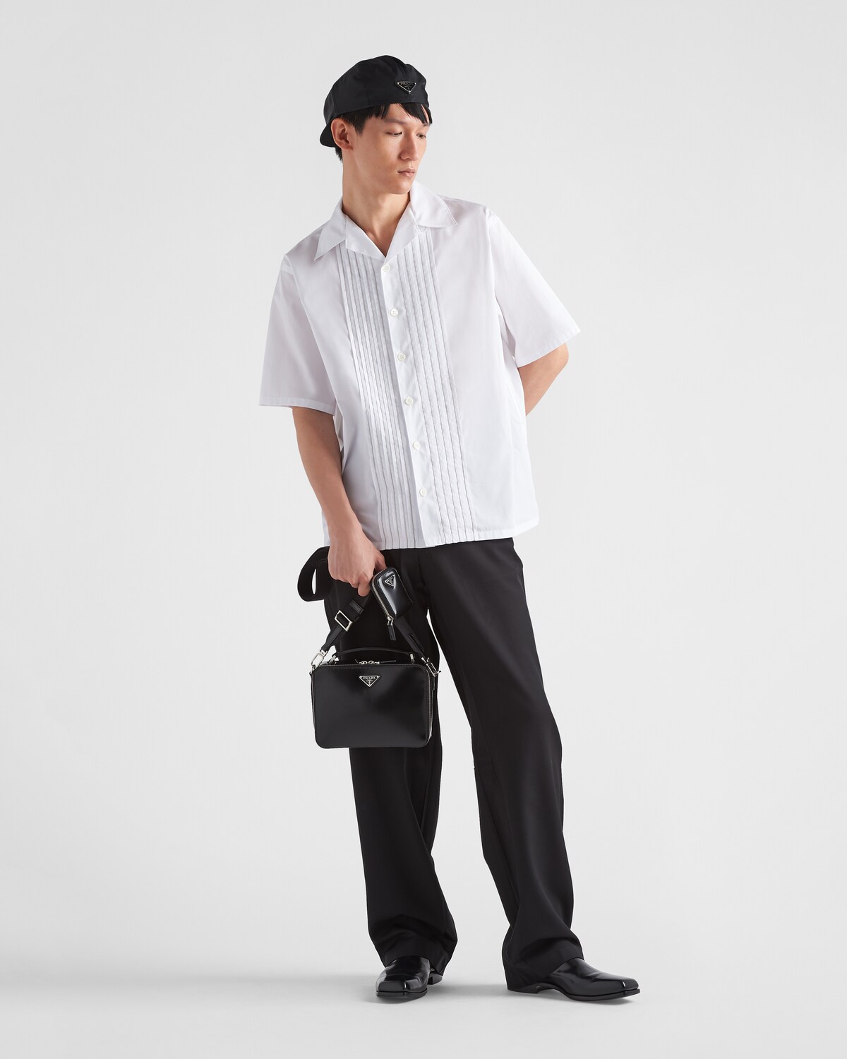 Black Medium Prada Brique Brushed Leather Bag PRADA