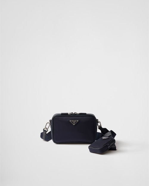 Navy Prada Brique Re-Nylon and Saffiano leather bag | Prada