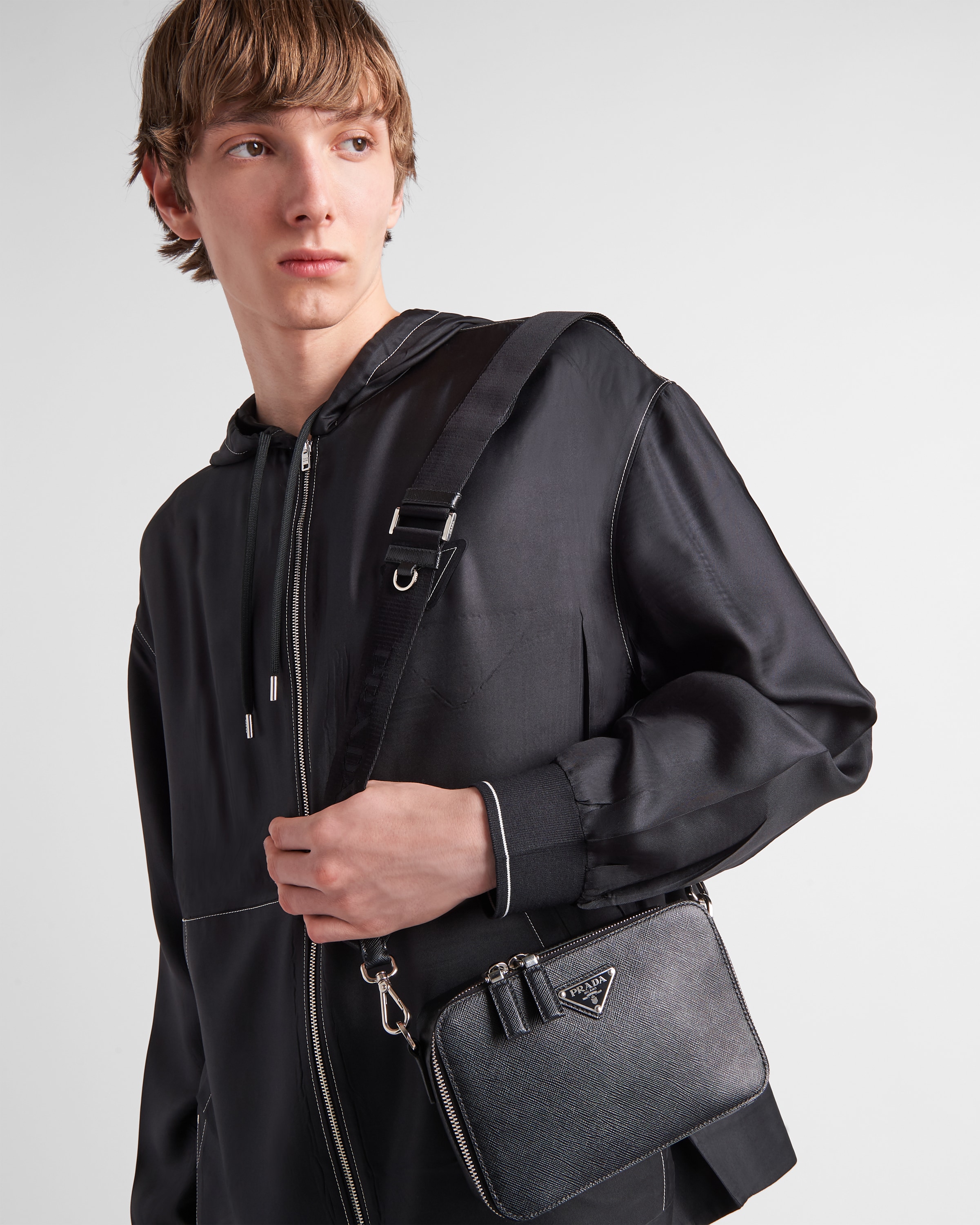 Prada Brique Saffiano Leather Cross-body Bag in Black for Men