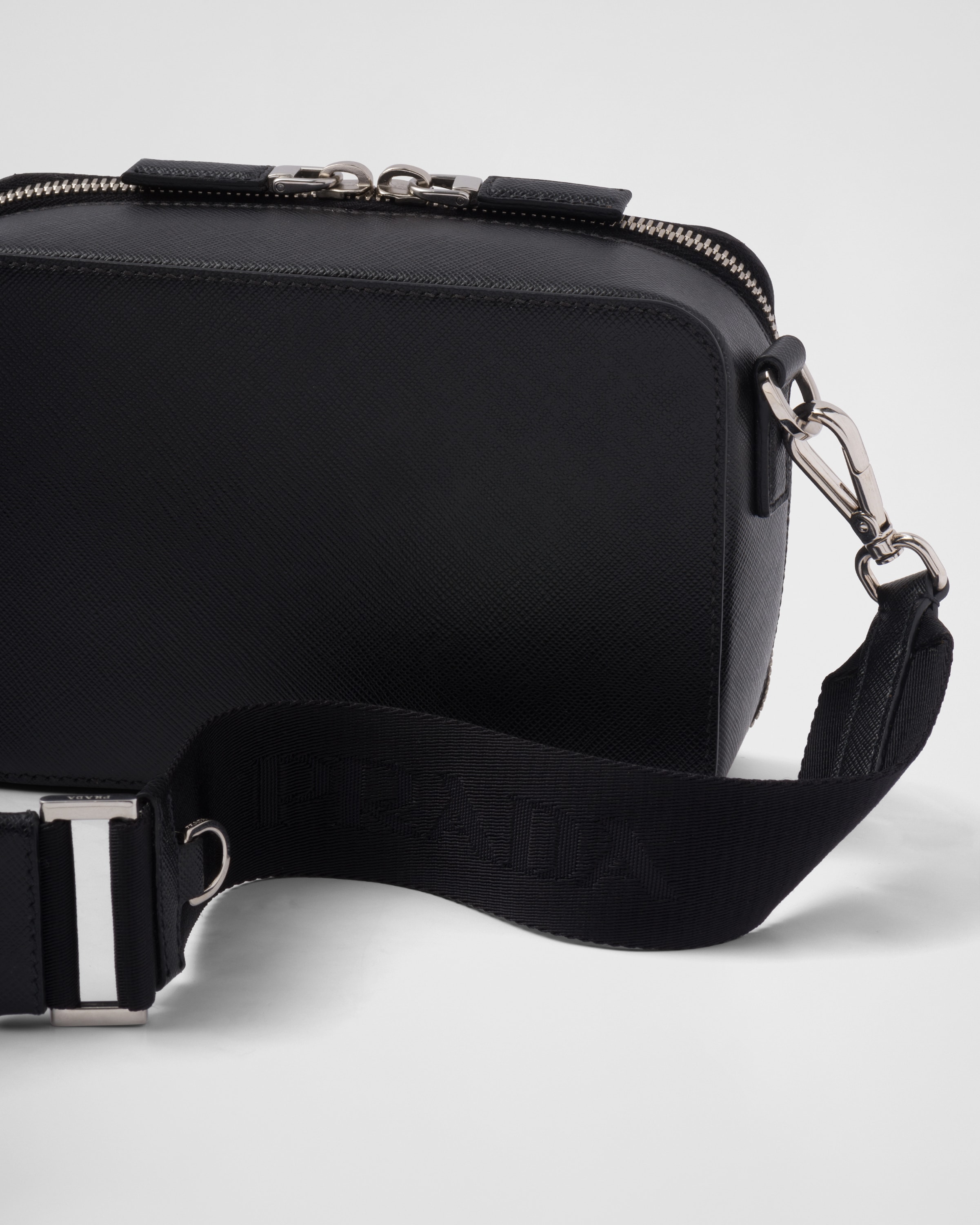 Prada Brique Bag w/Canvas Strap - Black Saffiano Leather