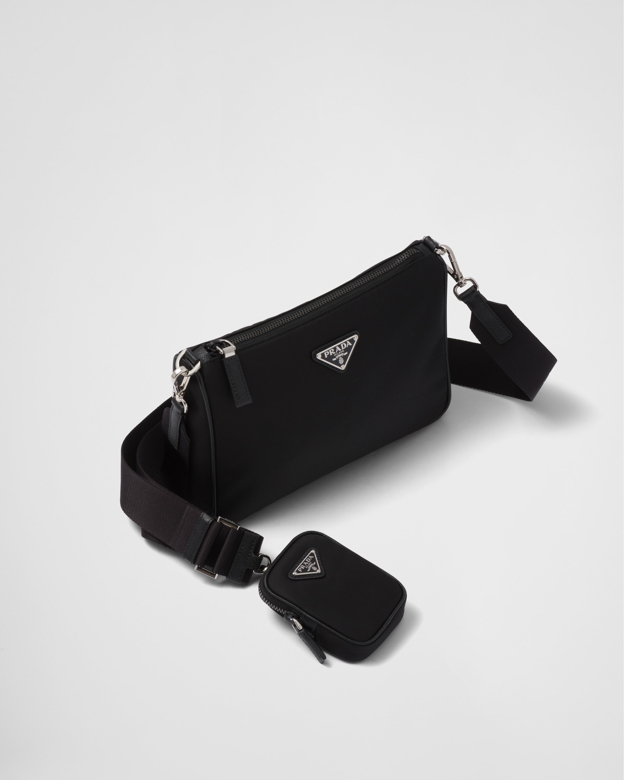 Black Re-Nylon and Saffiano leather shoulder bag | Prada