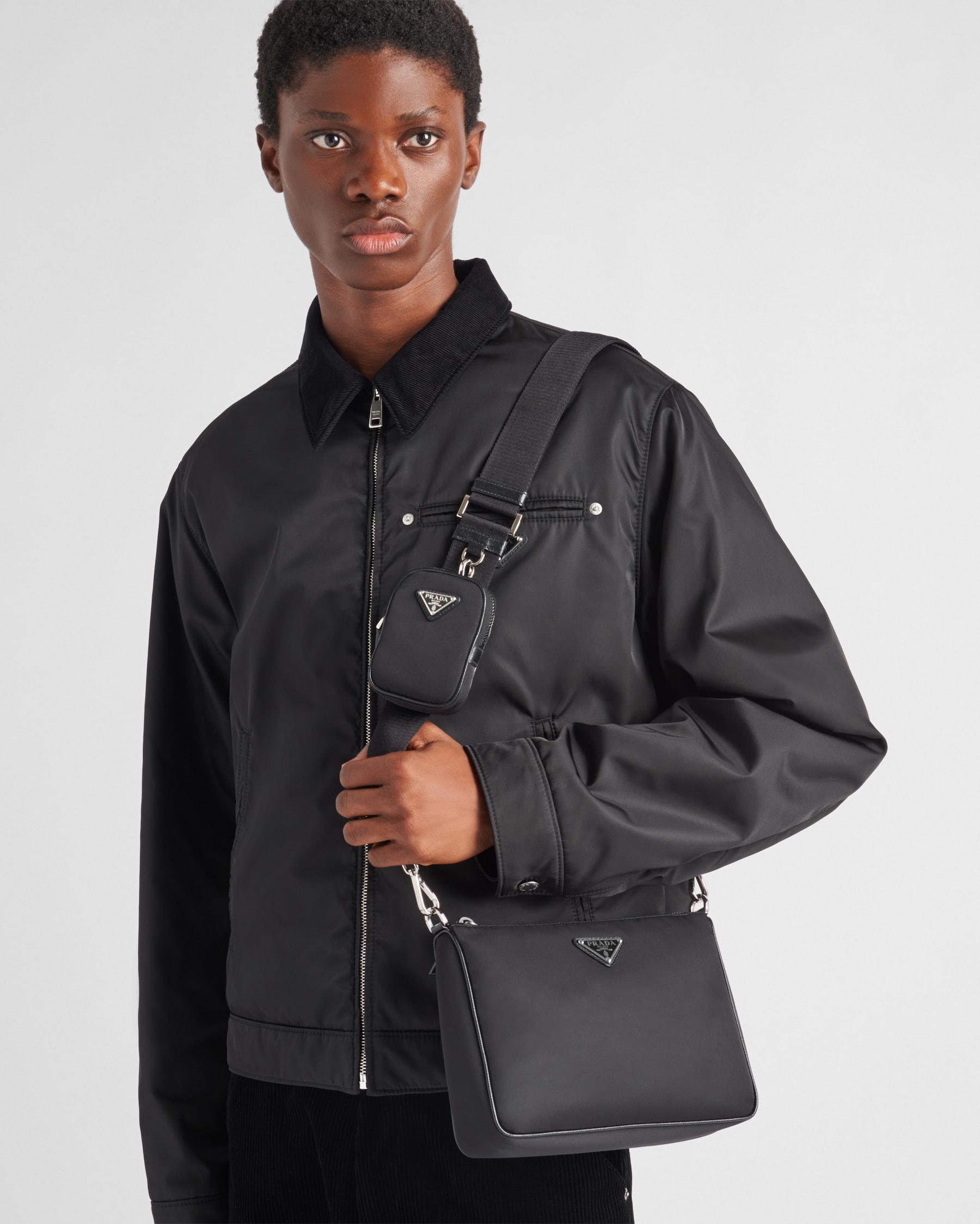 Black Re-nylon And Saffiano Leather Shoulder Bag | PRADA