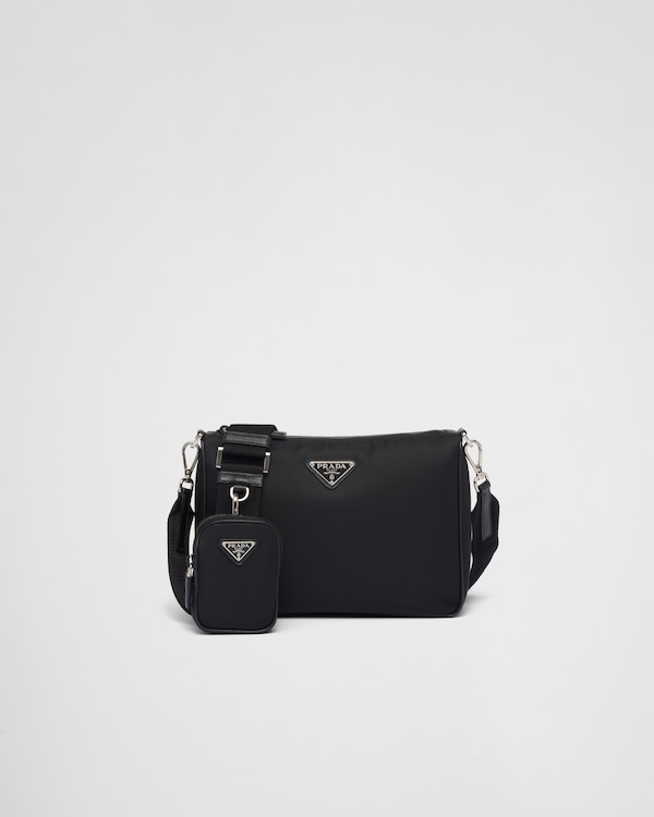 ブラック Re-Nylon xサフィアーノレザー ショルダーバッグ | PRADA