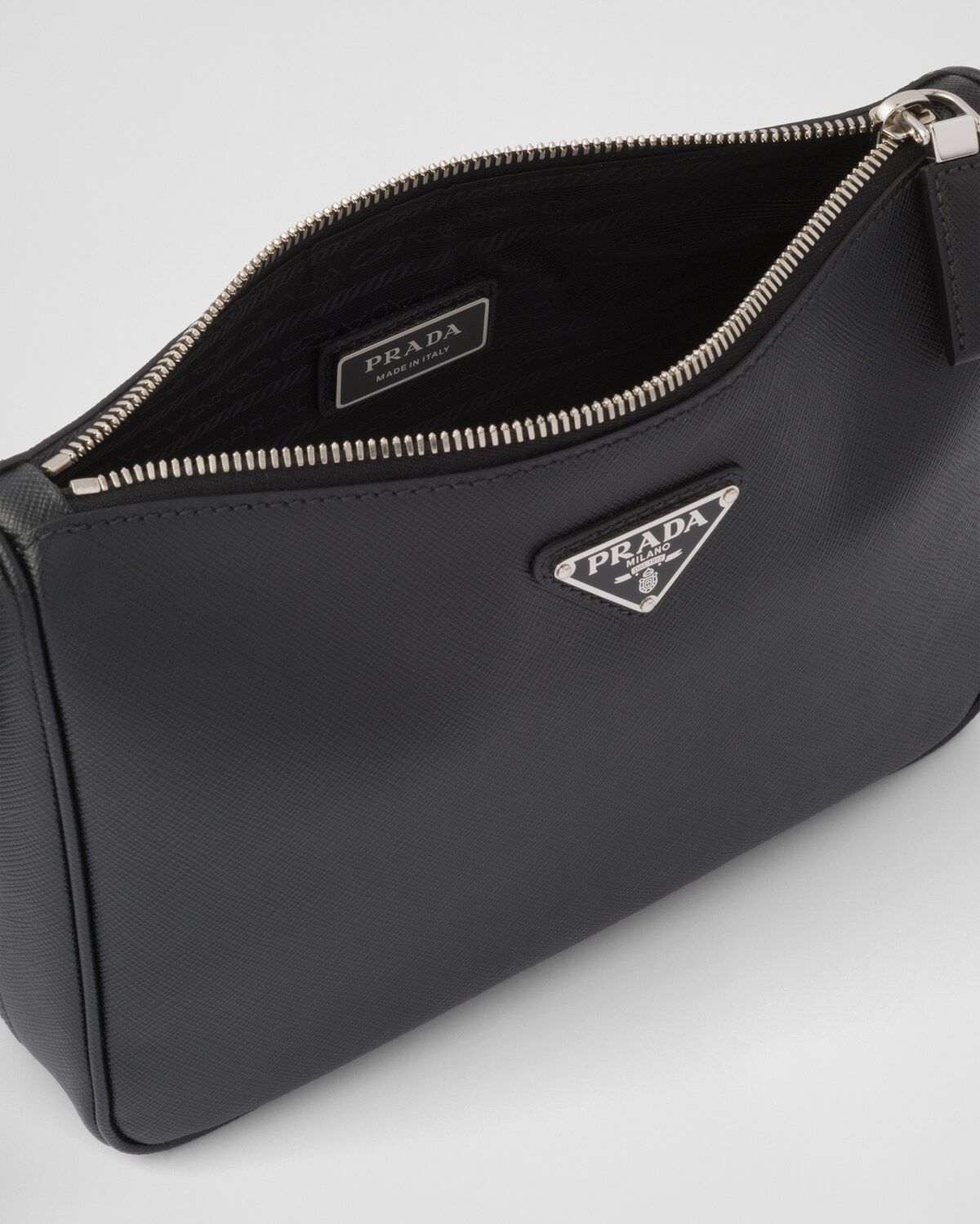 PRADA 25S SAFFIANO SHOULDER BAG 21 IN BLACK CALFSKIN GOLD HARDWARE