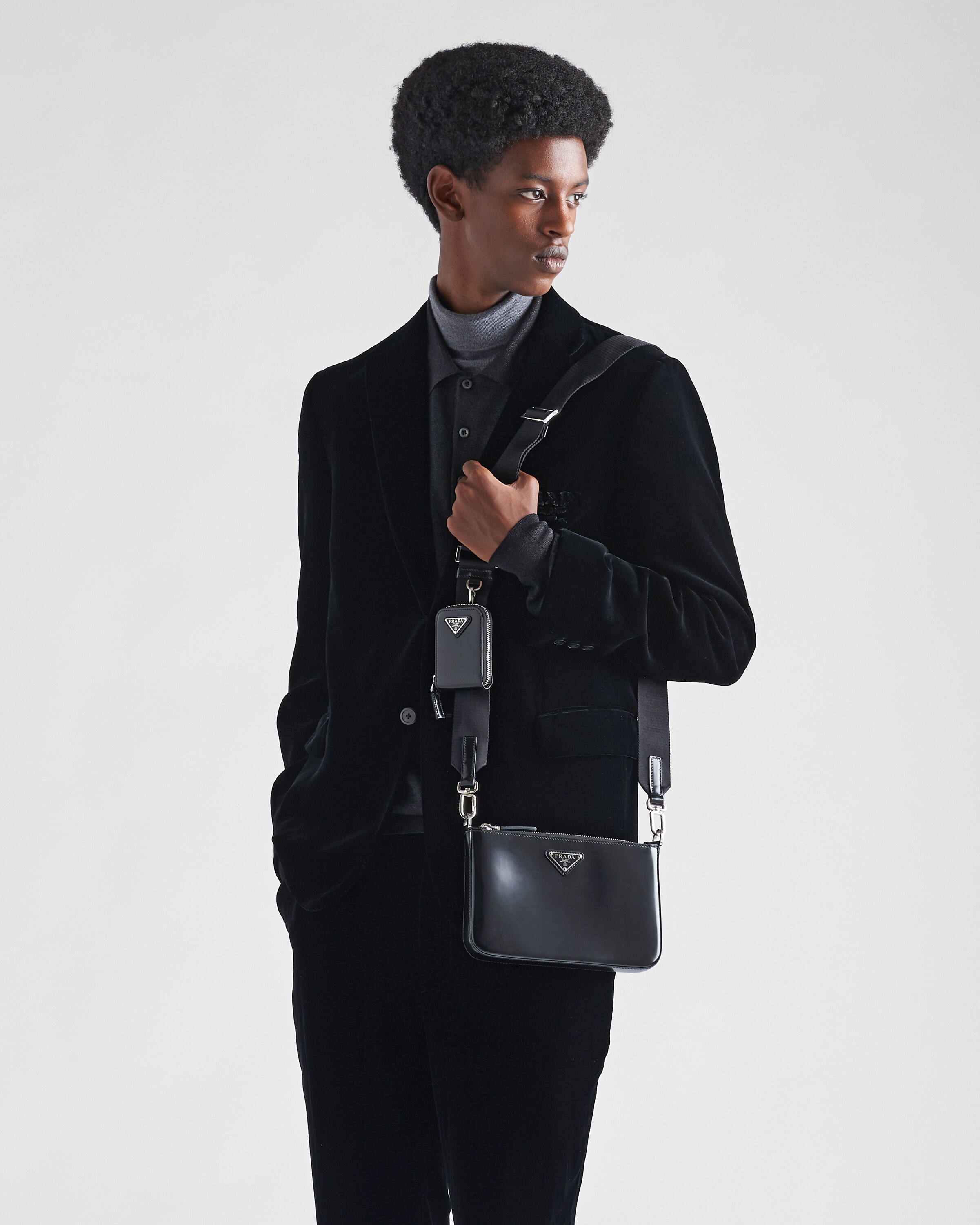 Black Brushed leather shoulder bag | Prada