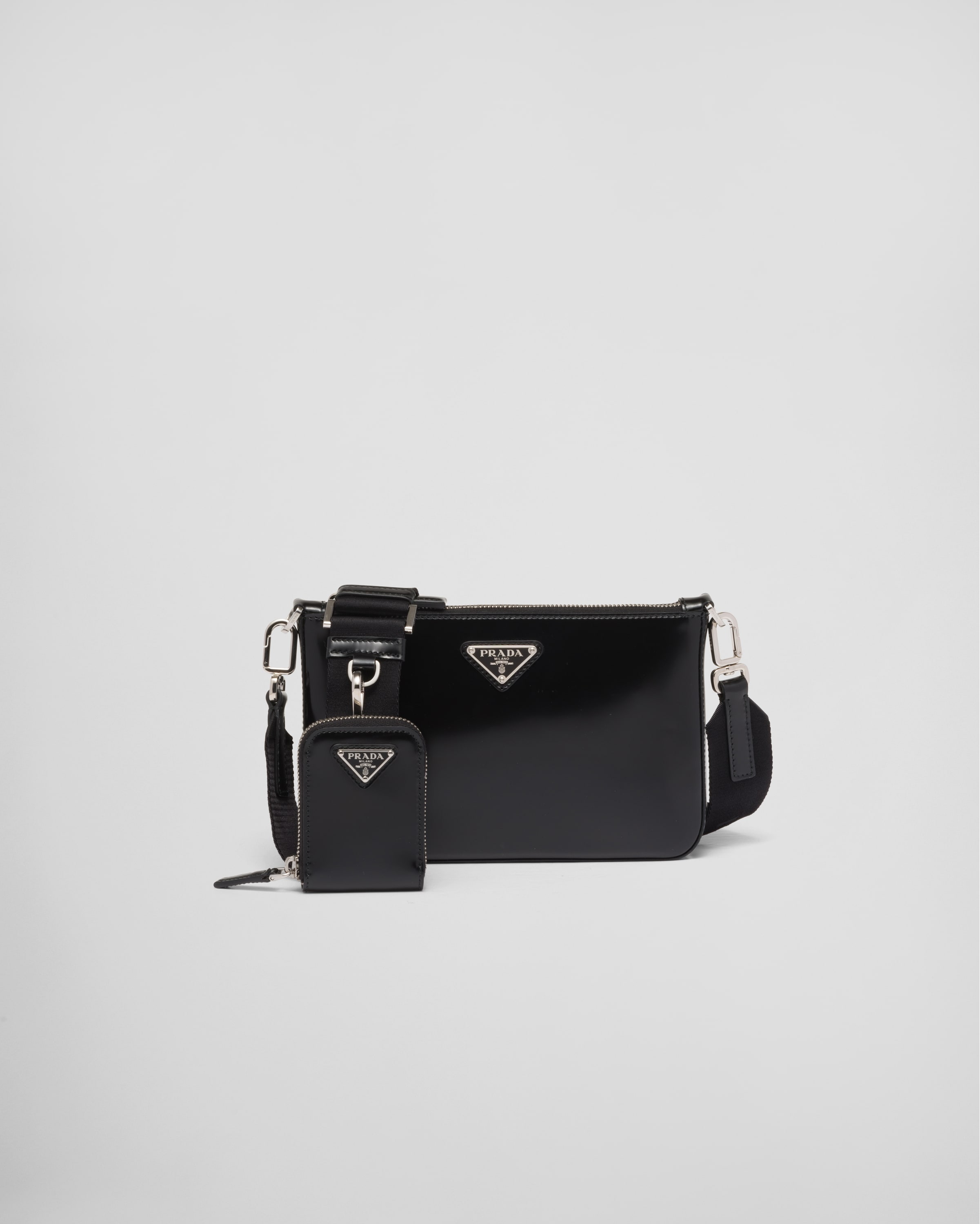 Black Brushed leather shoulder bag | Prada