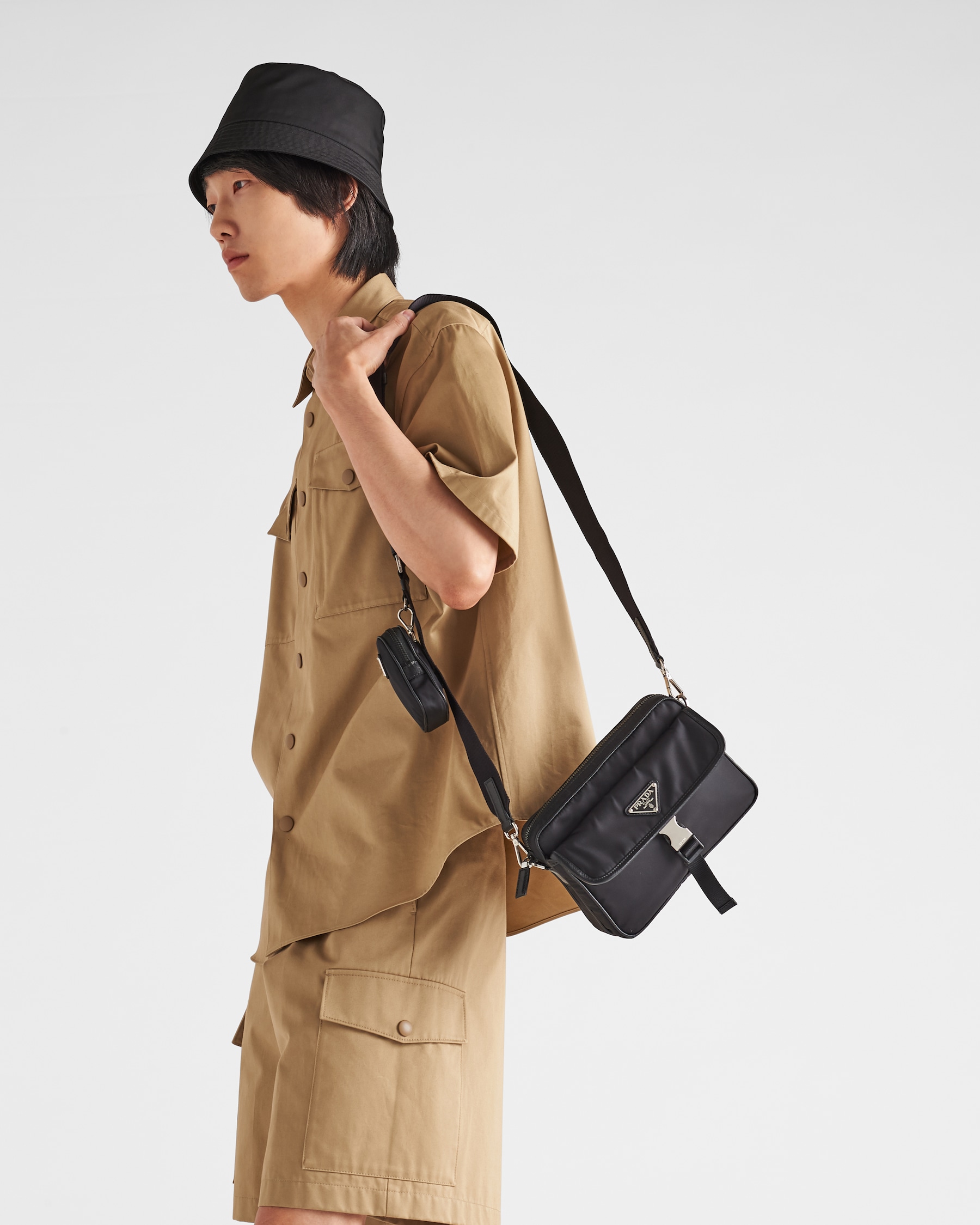 Black Renylon And Saffiano Leather Shoulder Bag PRADA