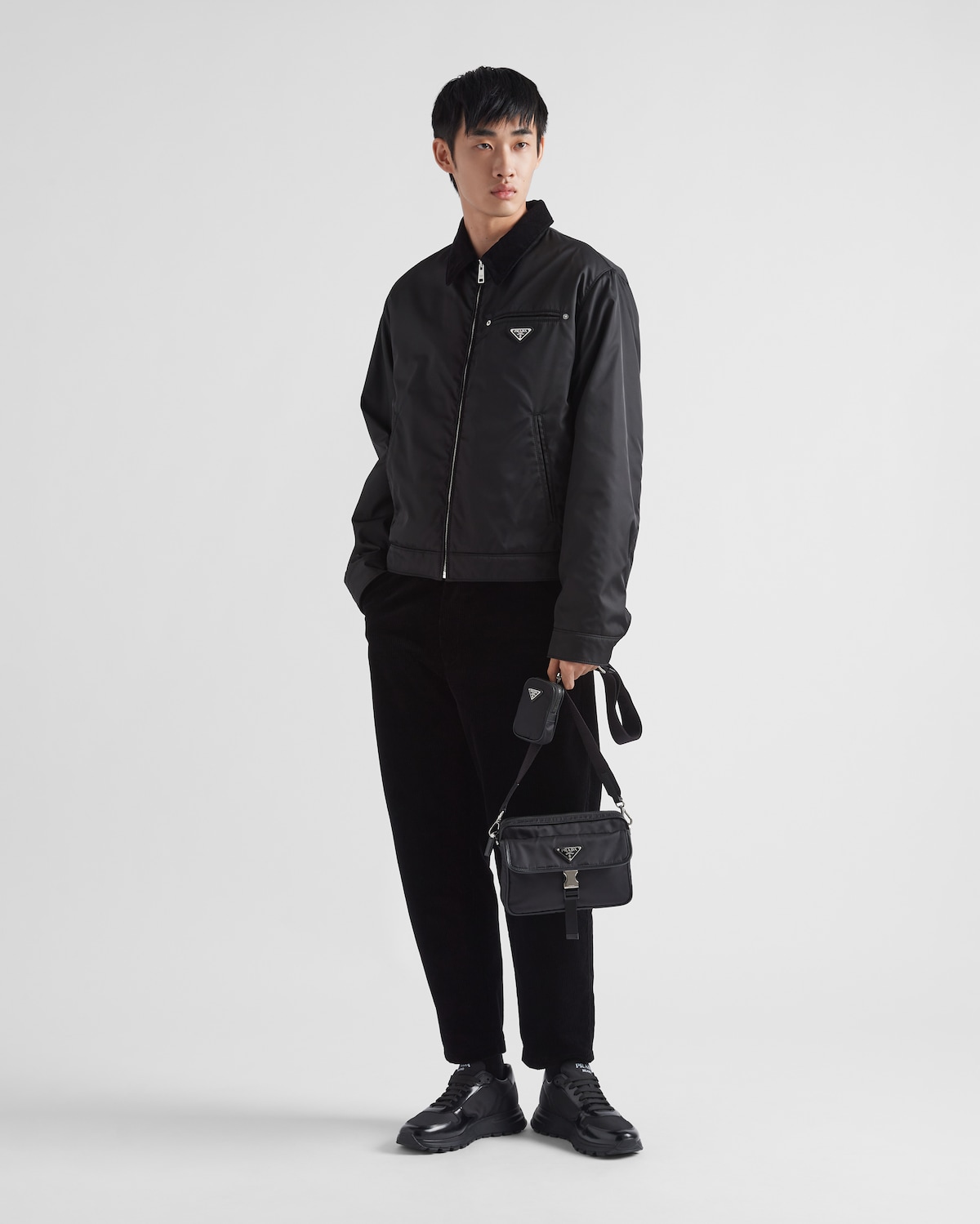 Authentic PRADA Nylon Tessuto Saffiano Leather Shoulder Bag Khaki