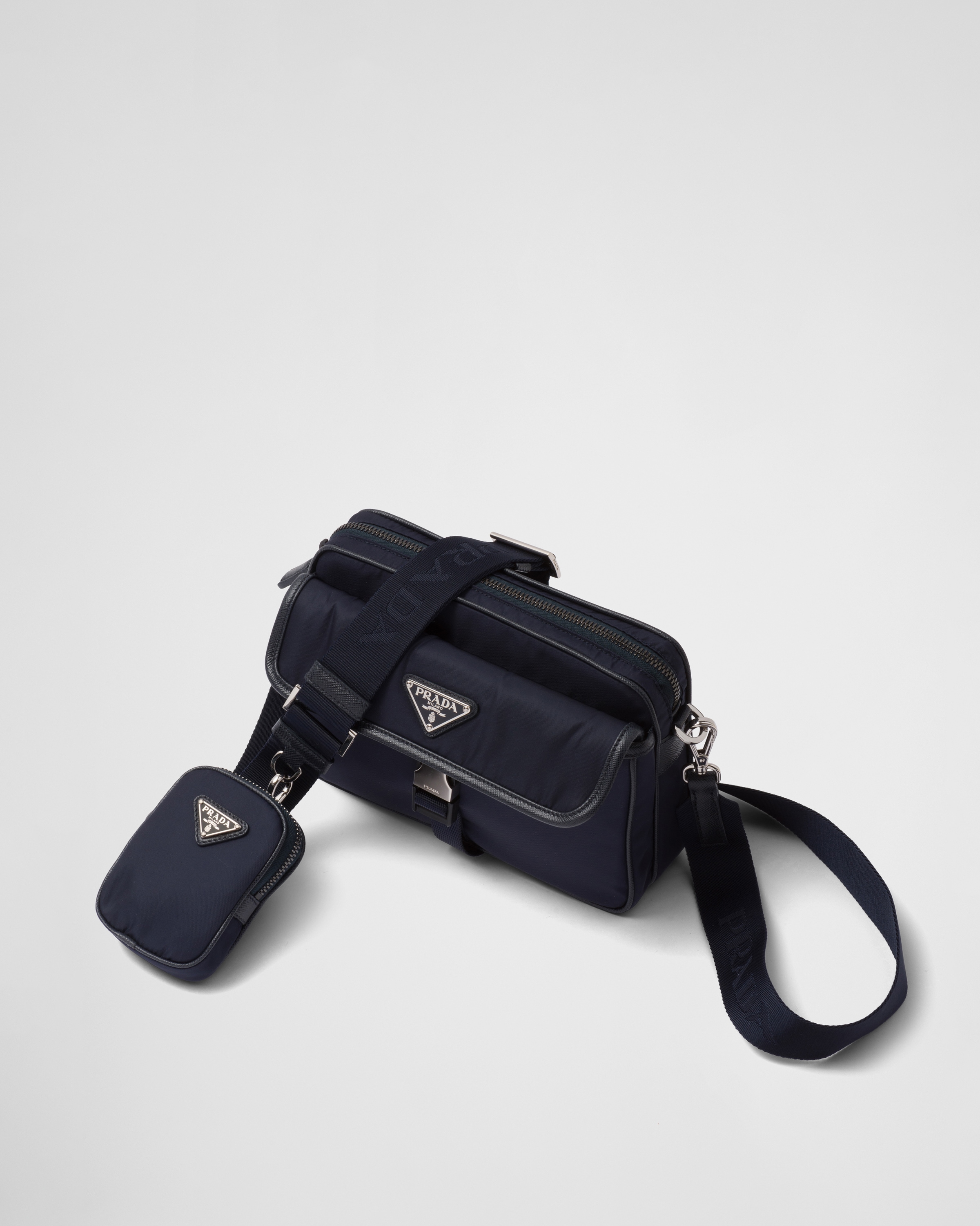 Prada Re-Nylon and Saffiano Leather Shoulder Bag, Men, Navy