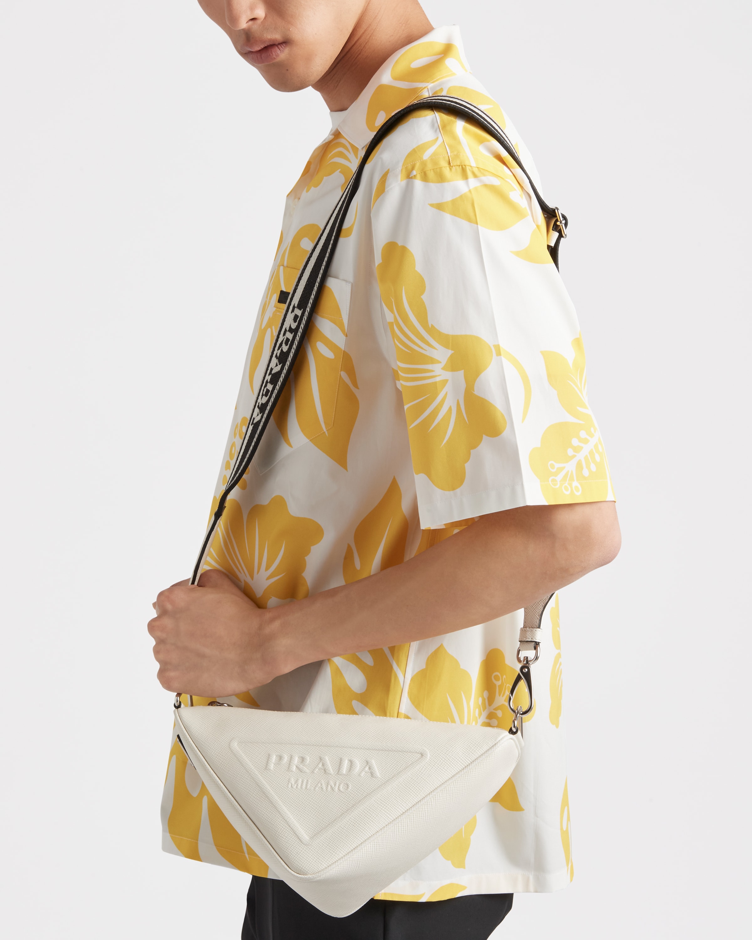 Prada Men's Saffiano Leather Logo Triangle Crossbody Bag, F0009 Bianco, Men's, Crossbody Bags Messenger Bags \u0026 Camera Bags