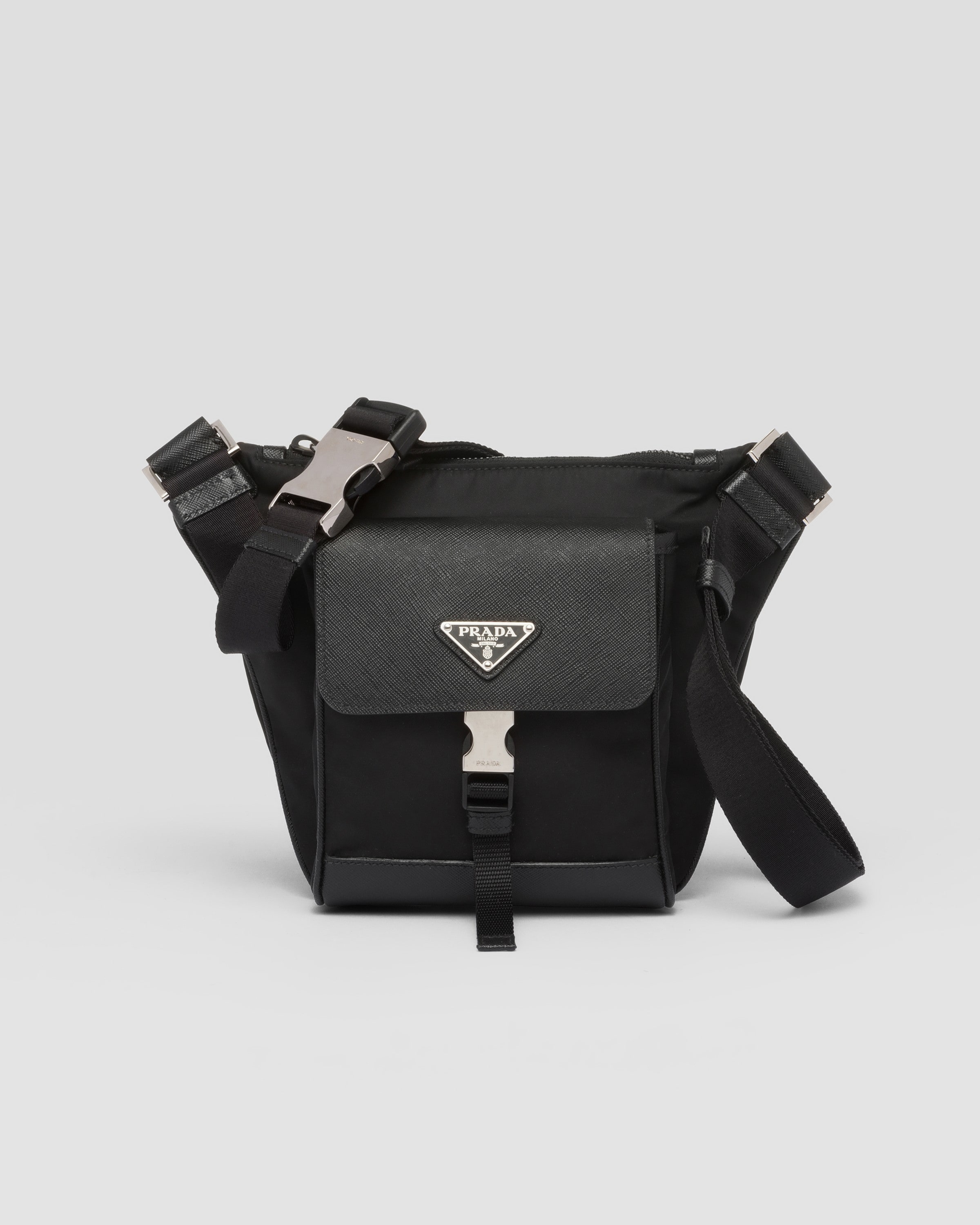 Black Re-Nylon and Saffiano leather shoulder bag | Prada