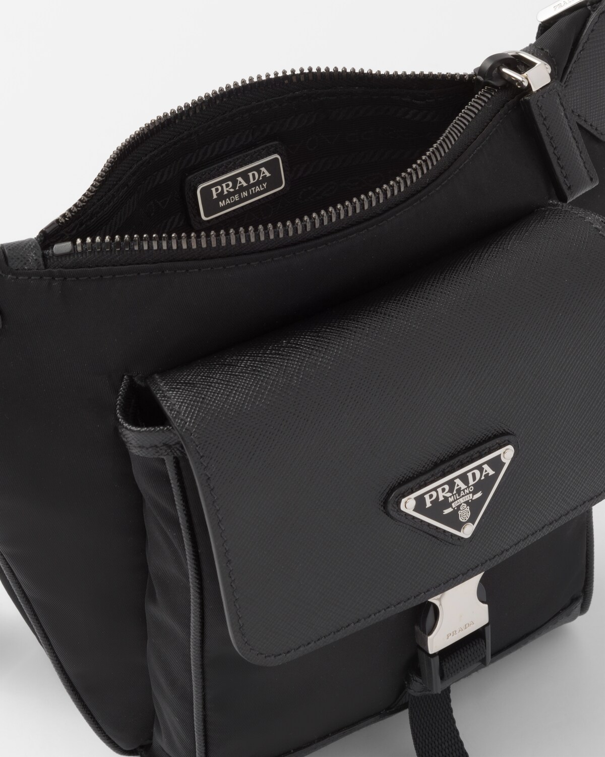 Prada Nylon And Saffiano Leather Shoulder Bag Black