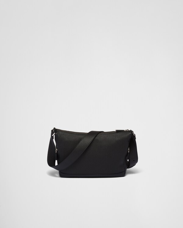 PRADA 25S SHOULDER STRAP BAG 26 IN BLACK CALFSKIN SILVER HARDWARE