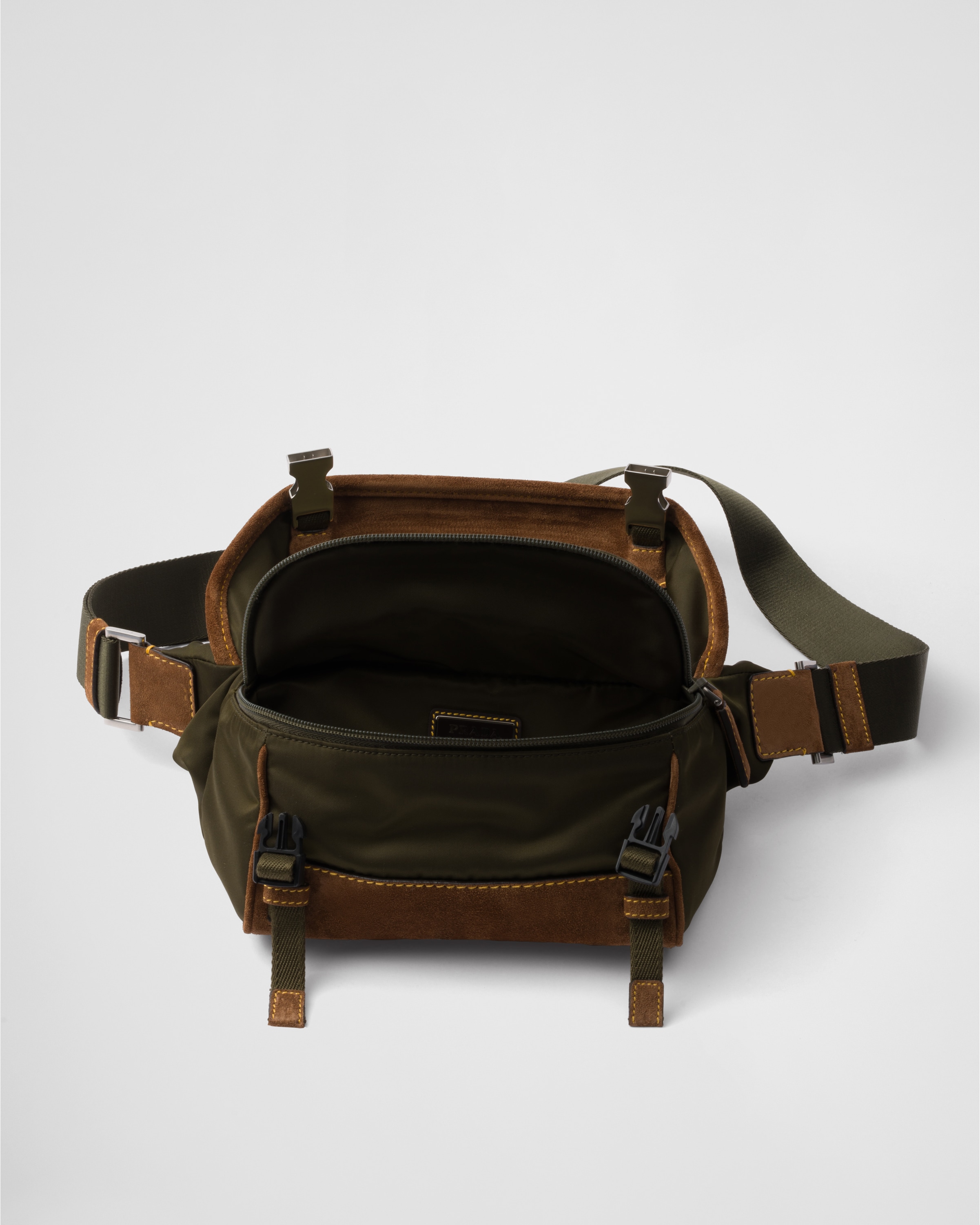 Musk Green/cocoa Small Re-nylon And Suede Shoulder Bag | PRADA