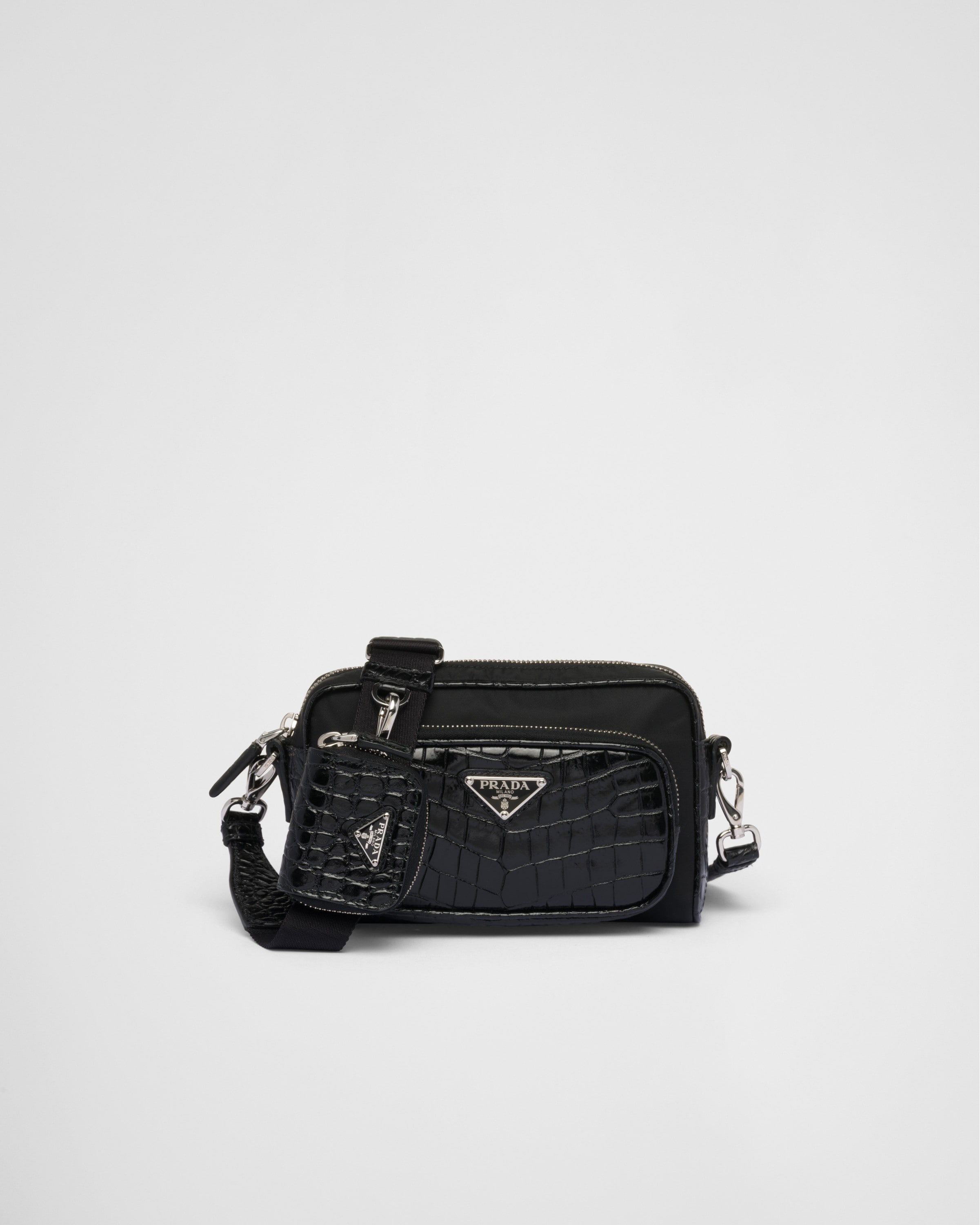 Prada nylon and crocodile shoulder 2025 bag