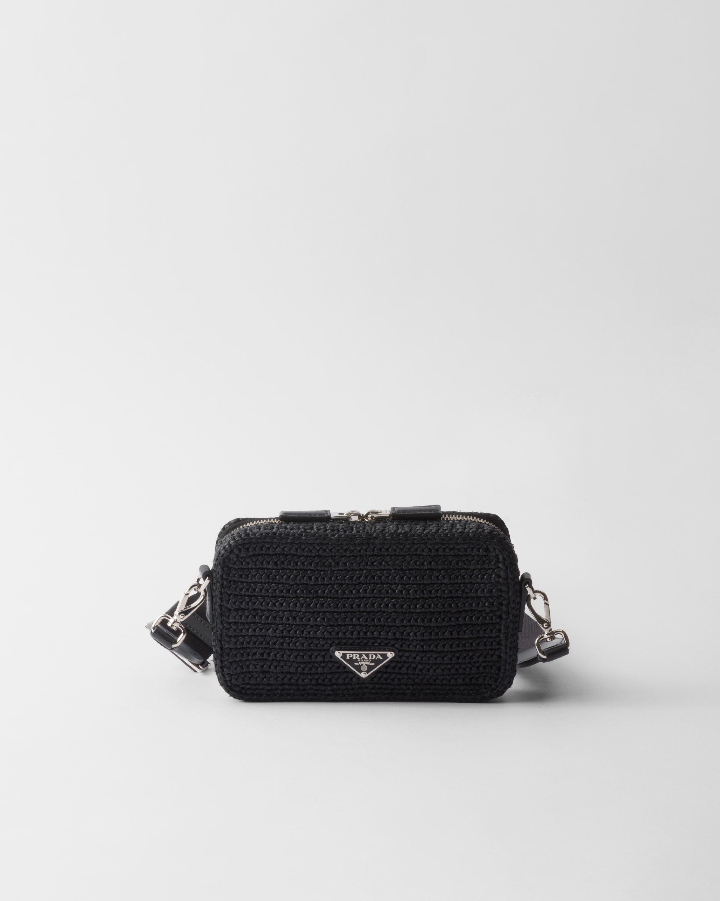 Shop Prada Brique Woven Fabric Bag In Schwarz