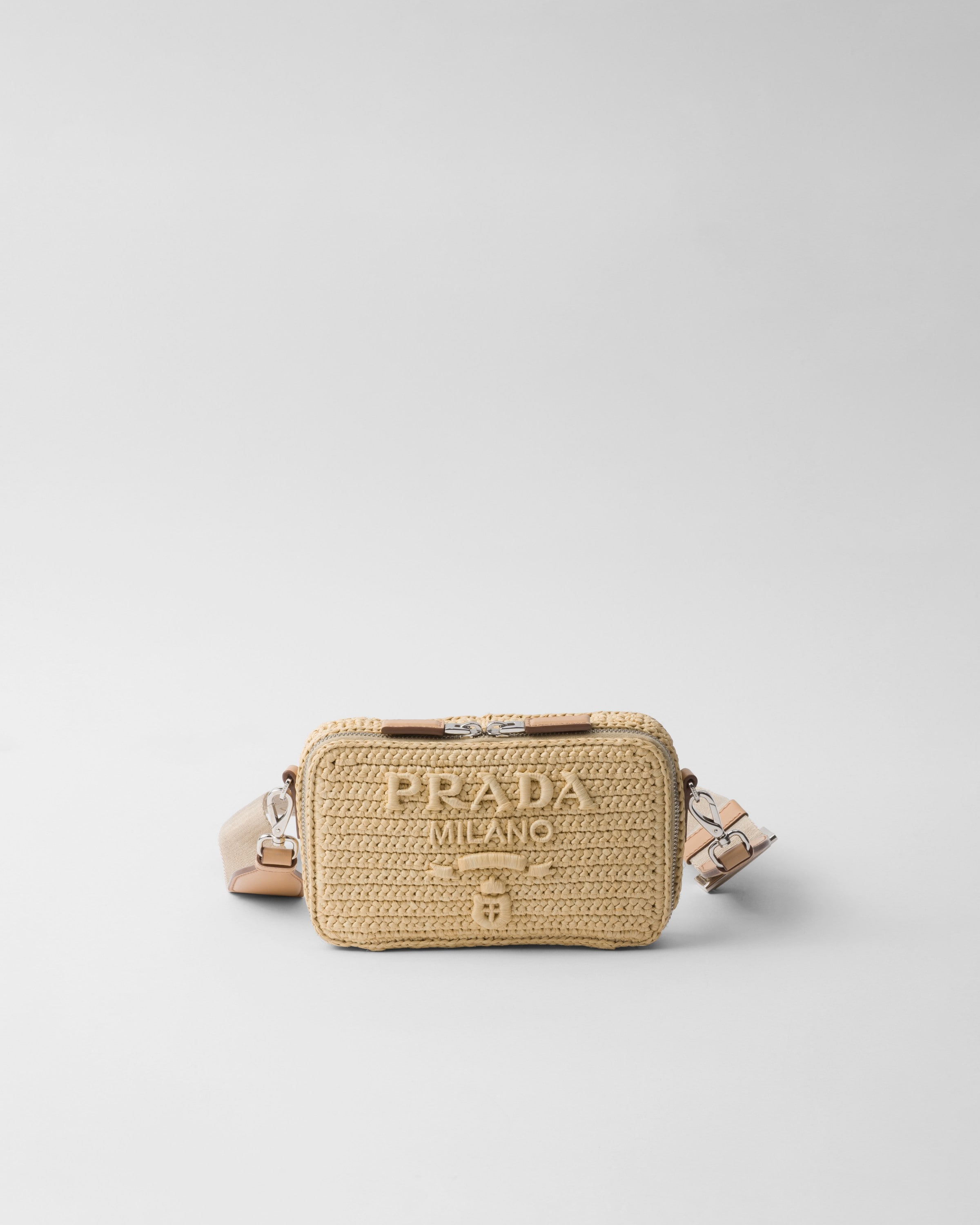 Prada Brique Woven Fabric Bag In Neutrals