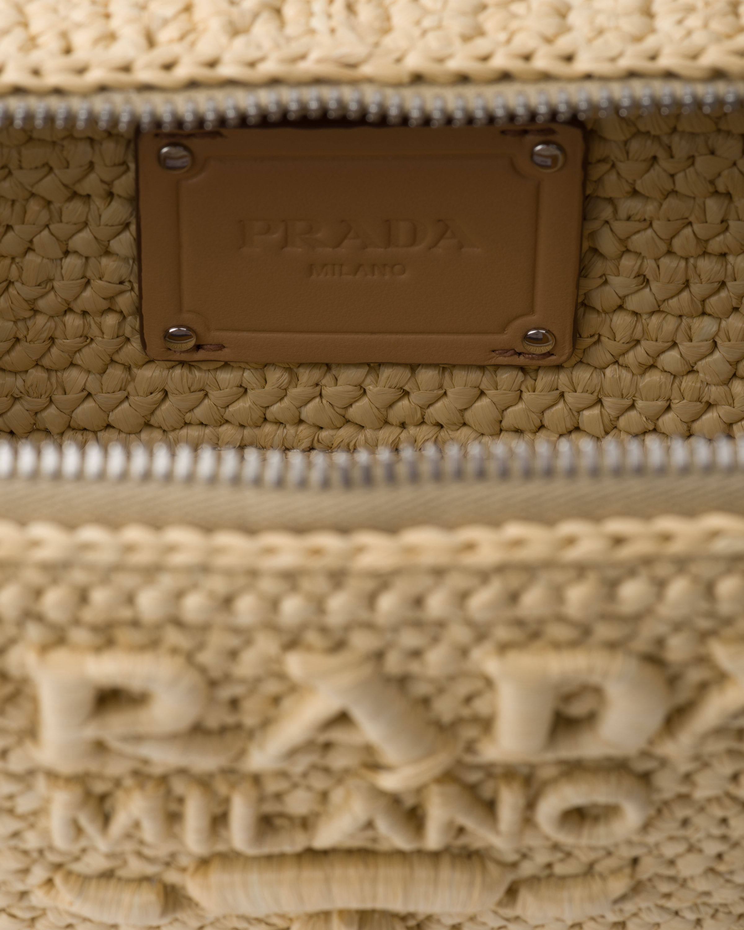 Shop Prada Brique Woven Fabric Bag In Natural