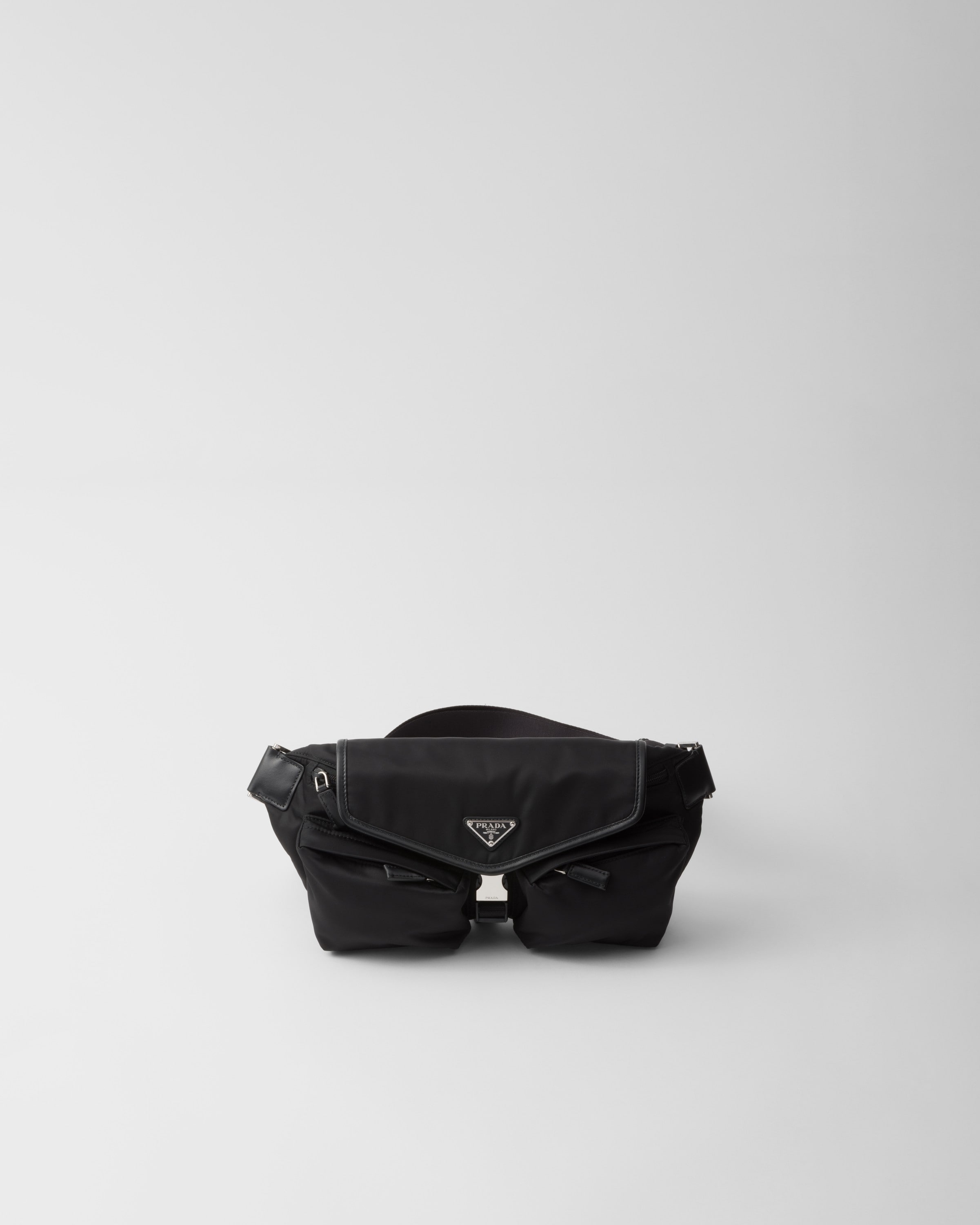 Shop Prada Schultertasche Aus Re-nylon Und Leder In Black