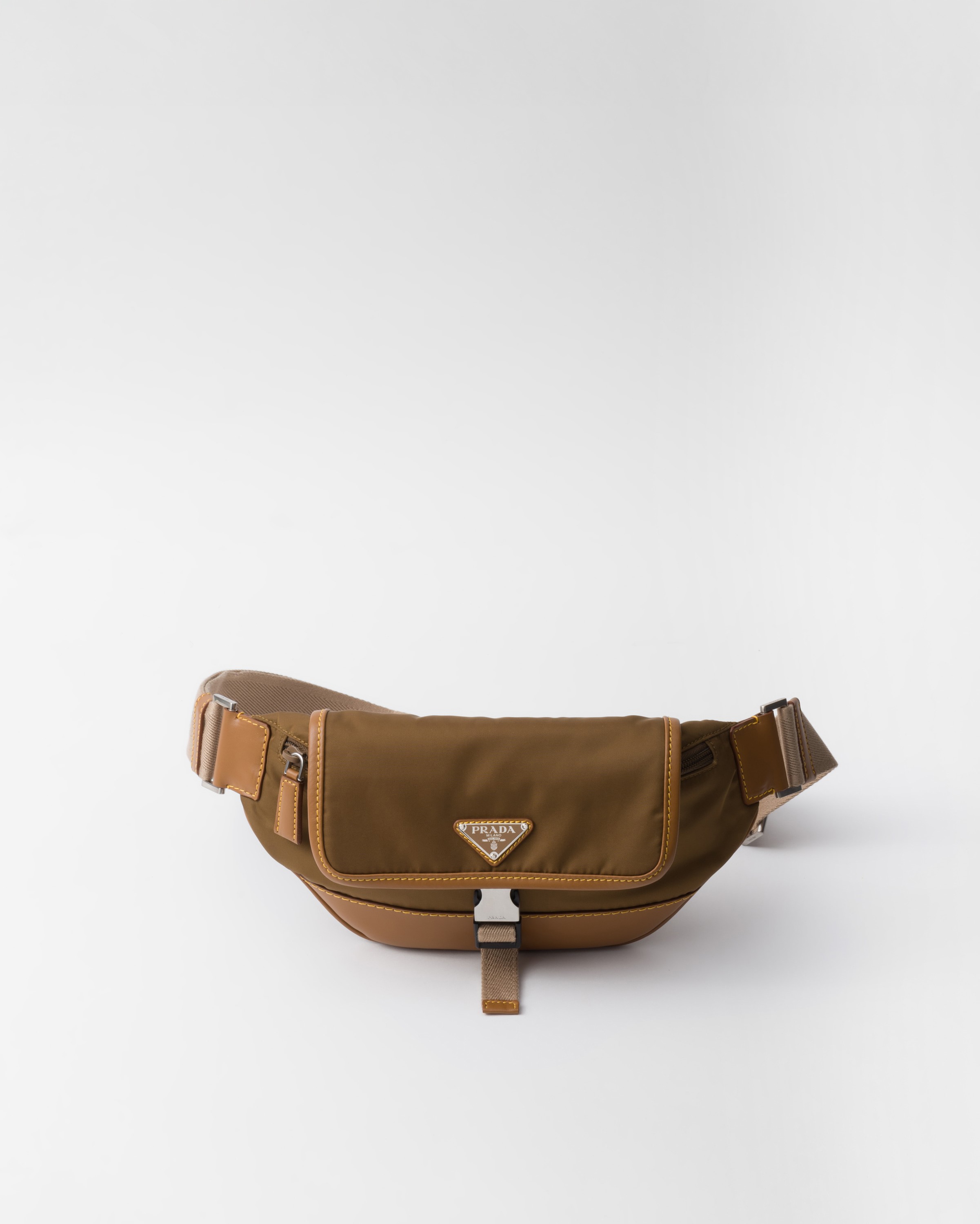 Shop Prada Re-nylon And Leather Shoulder Bag In Cork Beige