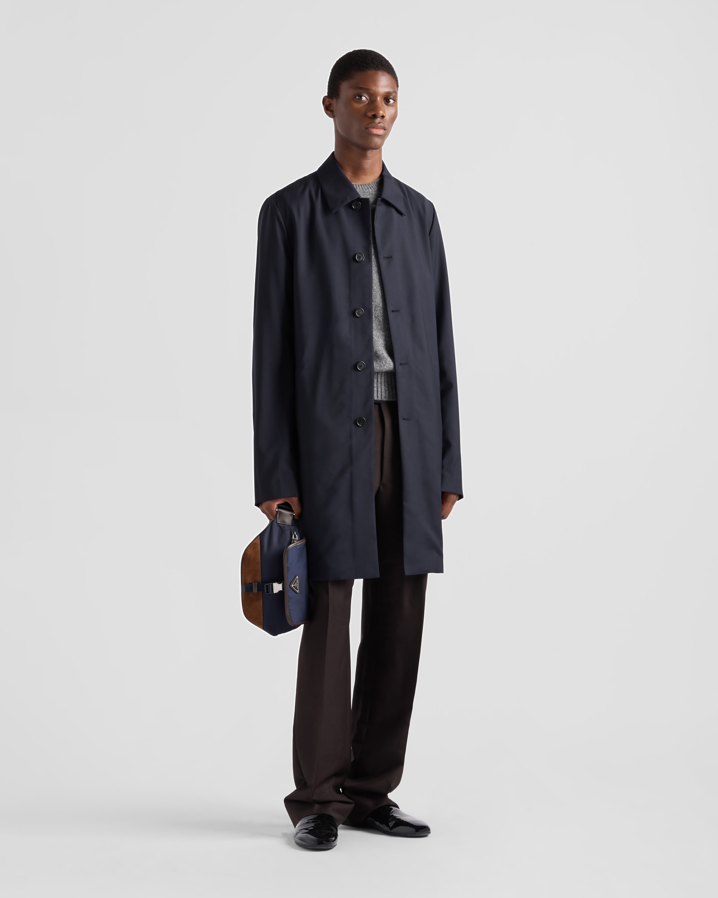 ネイビー/ダークブラウン Re-Nylon xレザー ベルトバッグ | PRADA