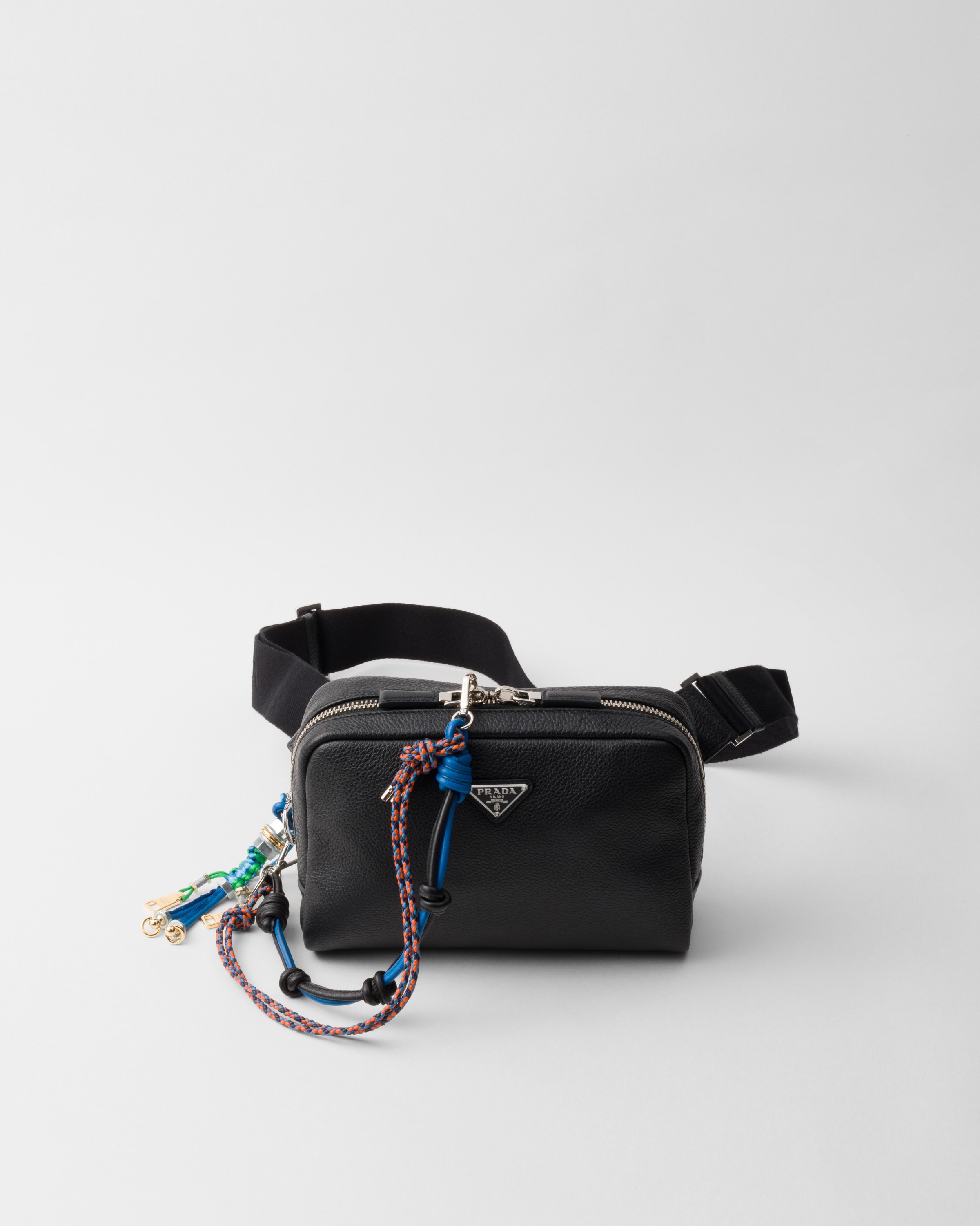 Prada Leather Shoulder Bag With Charm In Black