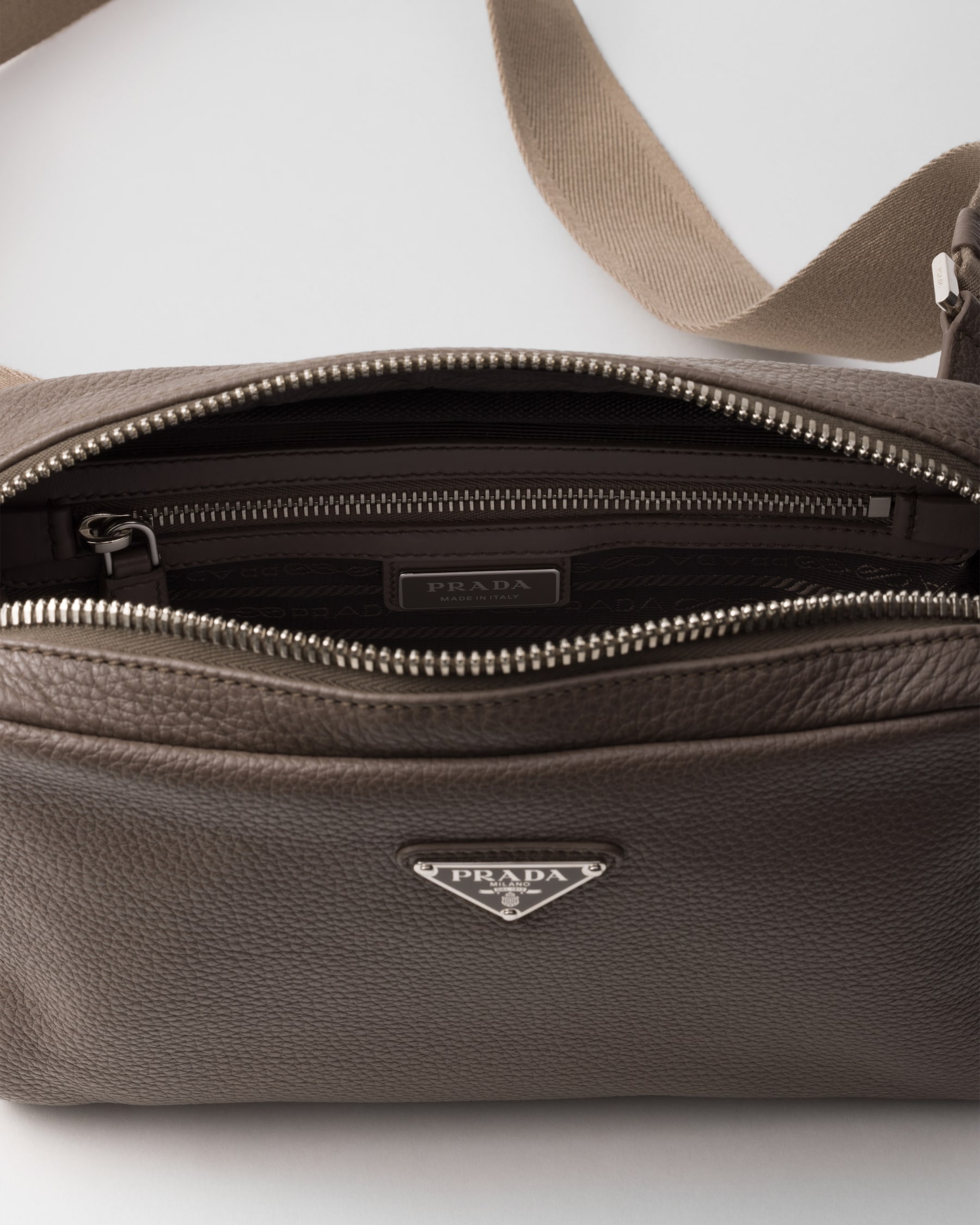 Bamboo Gray Leather Shoulder Bag With Charm | PRADA
