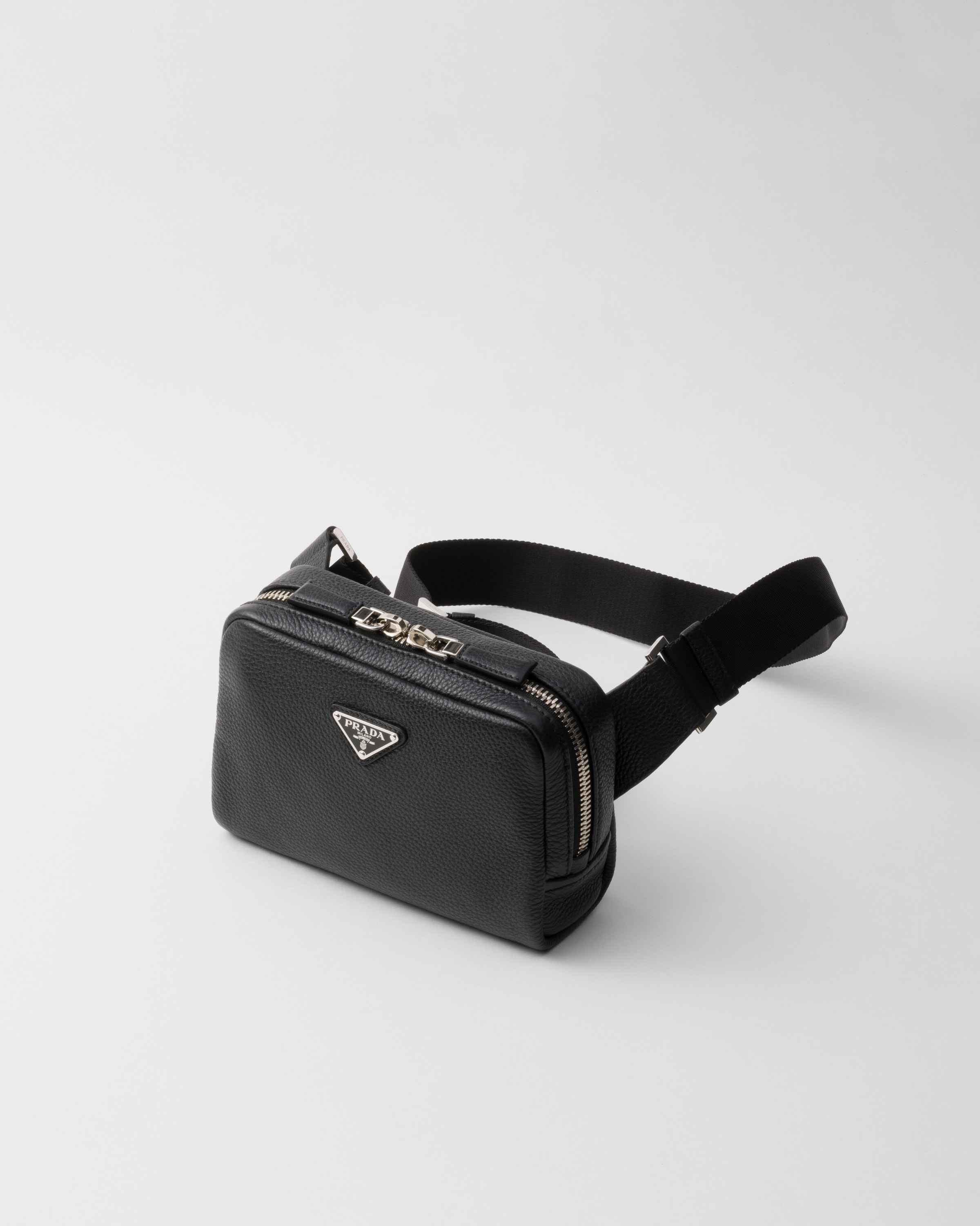 Prada Men's Leather Shoulder Bag In Black