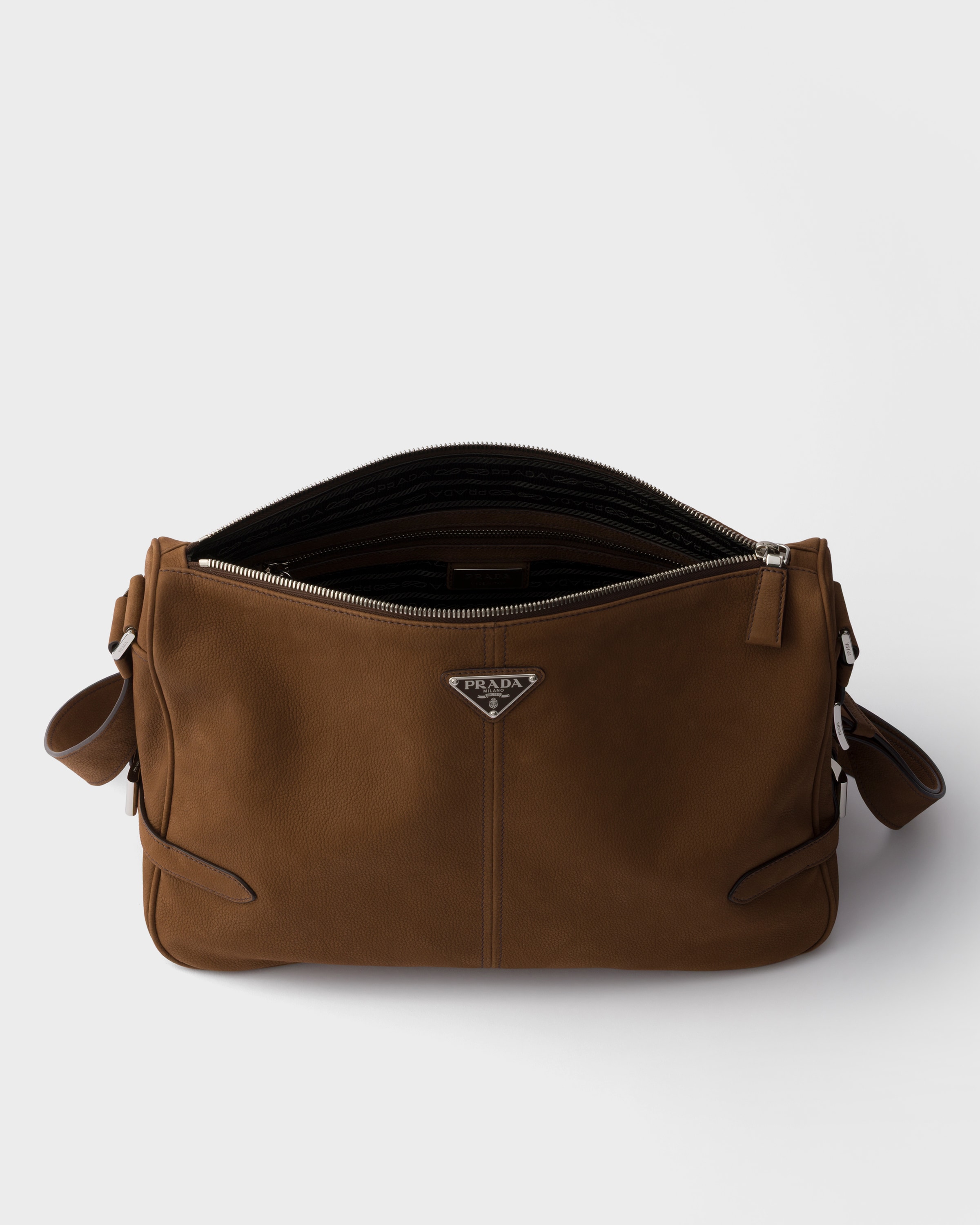Cocoa Brown Nubuck Leather Shoulder Bag | PRADA