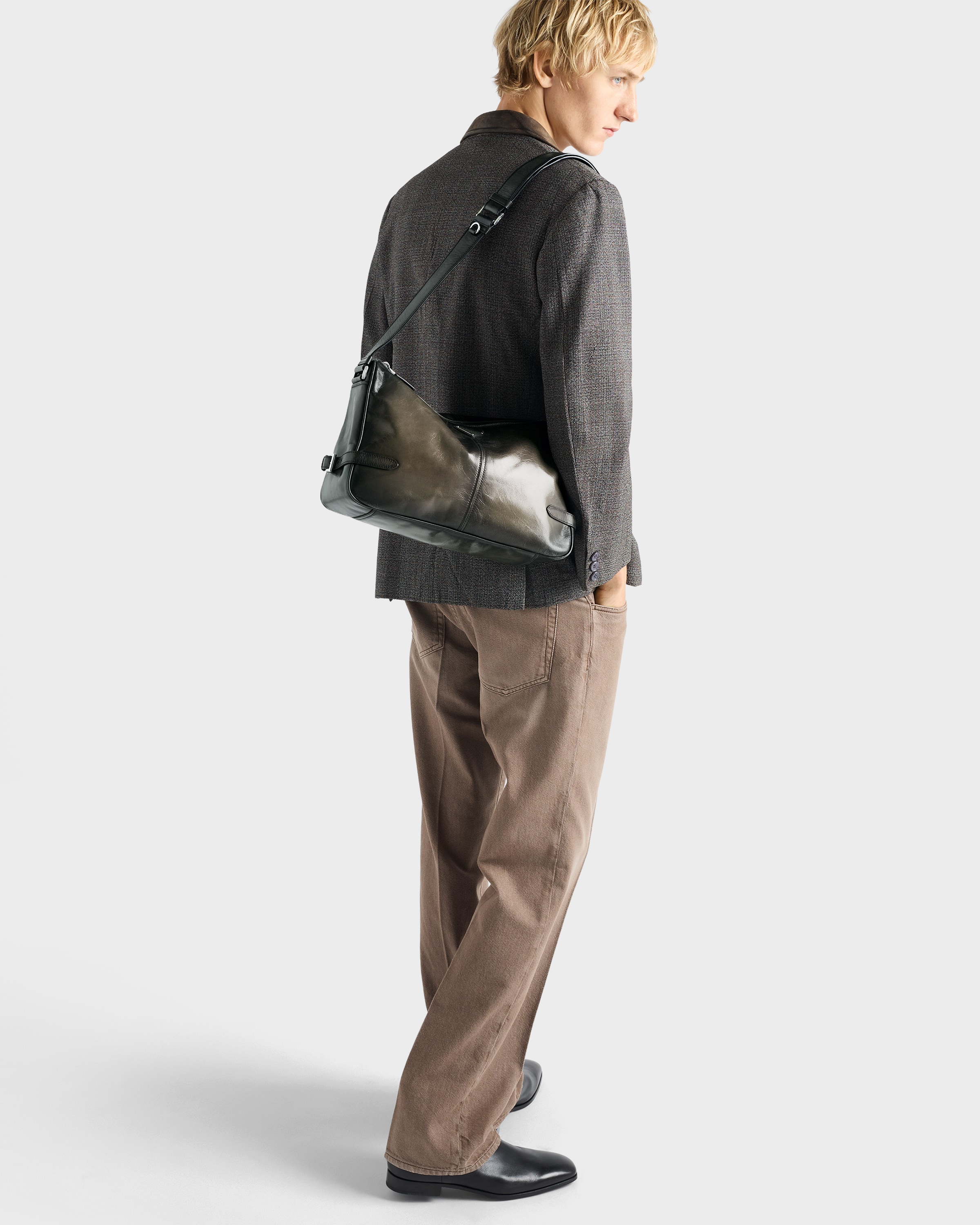 Military Antiqued Leather Zipper Shoulder Bag | PRADA