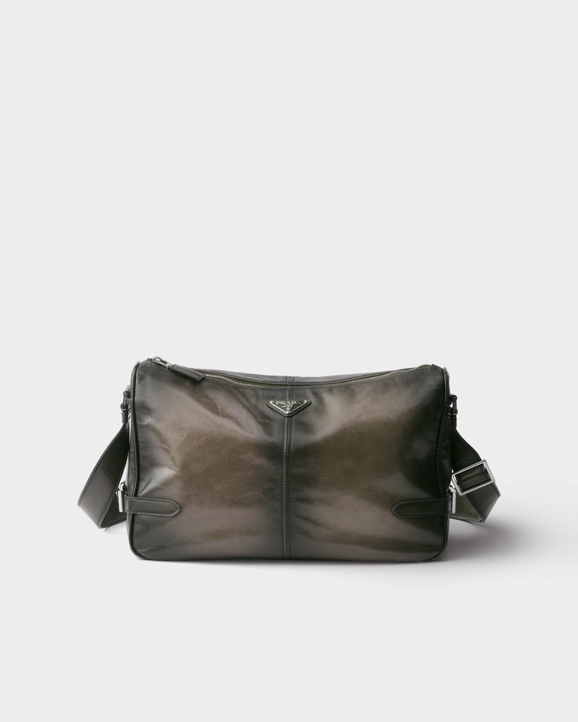 Military Antiqued Leather Zipper Shoulder Bag | PRADA