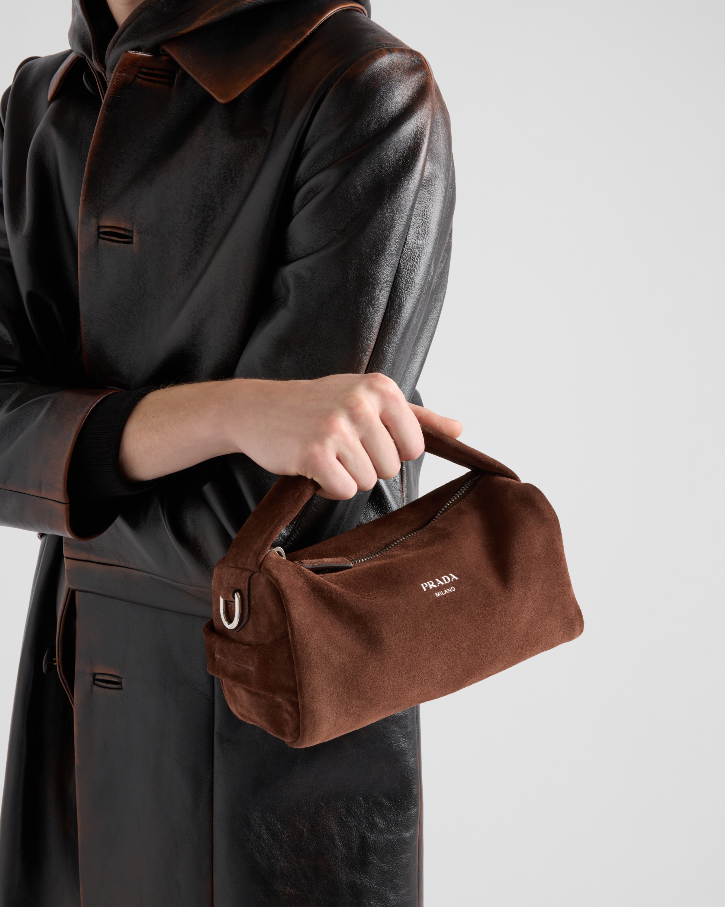 Coffee Suede Leather Shoulder Bag | PRADA