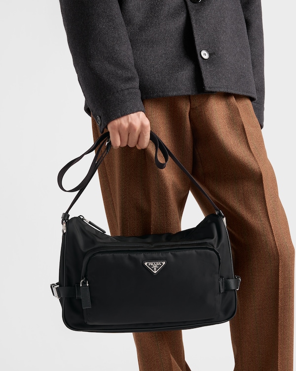 Large Re-Nylon and Saffiano leather shoulder bag - Black Large Re-Nylon and Saffiano leather shoulder bag - Black