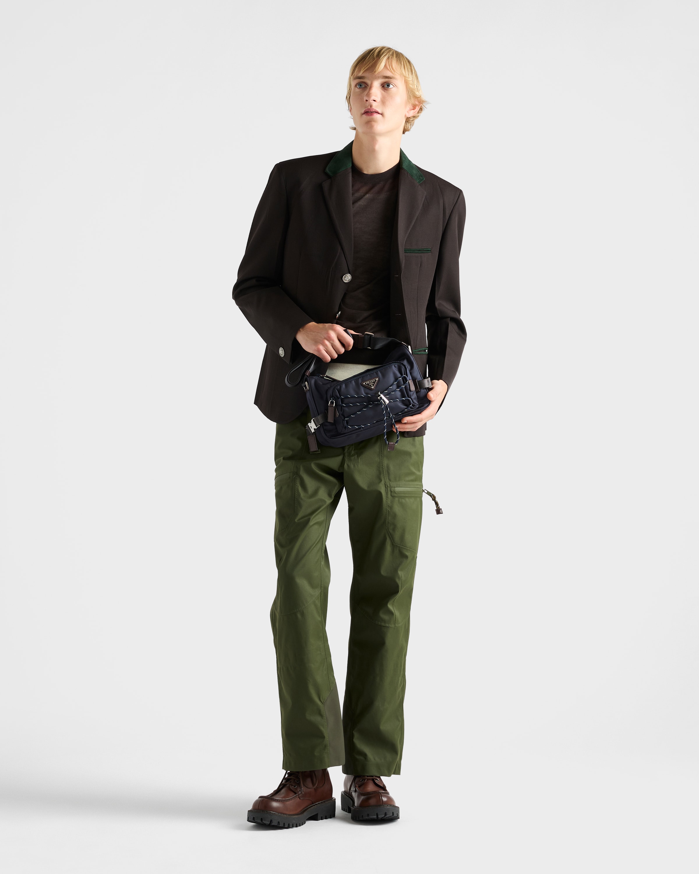 ネイビー プラダ スピードロック Re-Nylon レザー ショルダーバッグ 