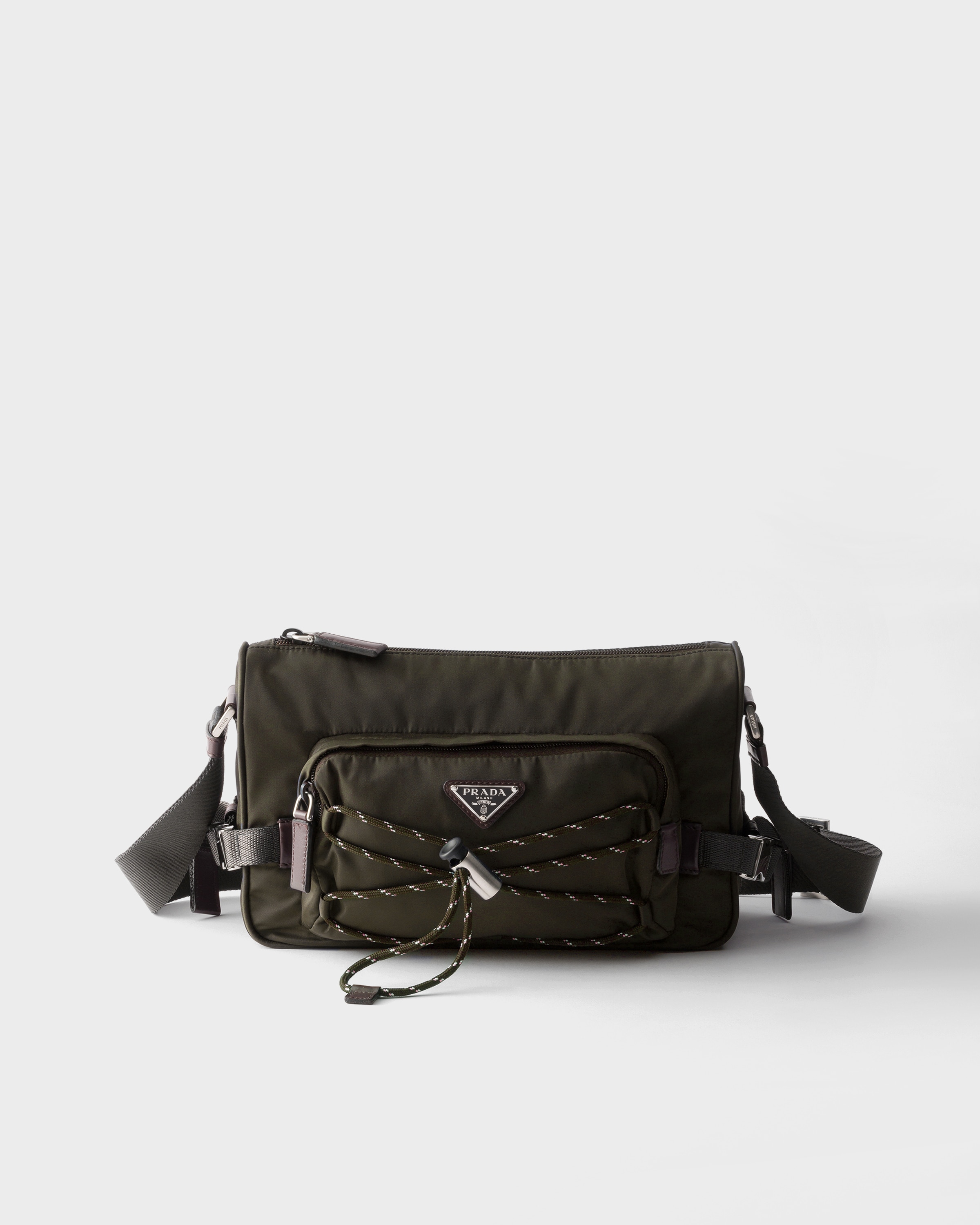 Re-Nylon and leather shoulder bag