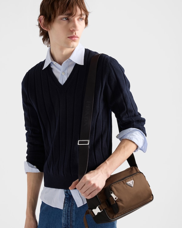 Re-Nylon and leather shoulder bag - Black/Burnt Re-Nylon and leather shoulder bag - Black/Burnt