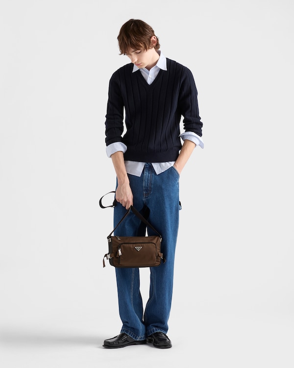 Re-Nylon and leather shoulder bag - Black/Burnt Re-Nylon and leather shoulder bag - Black/Burnt