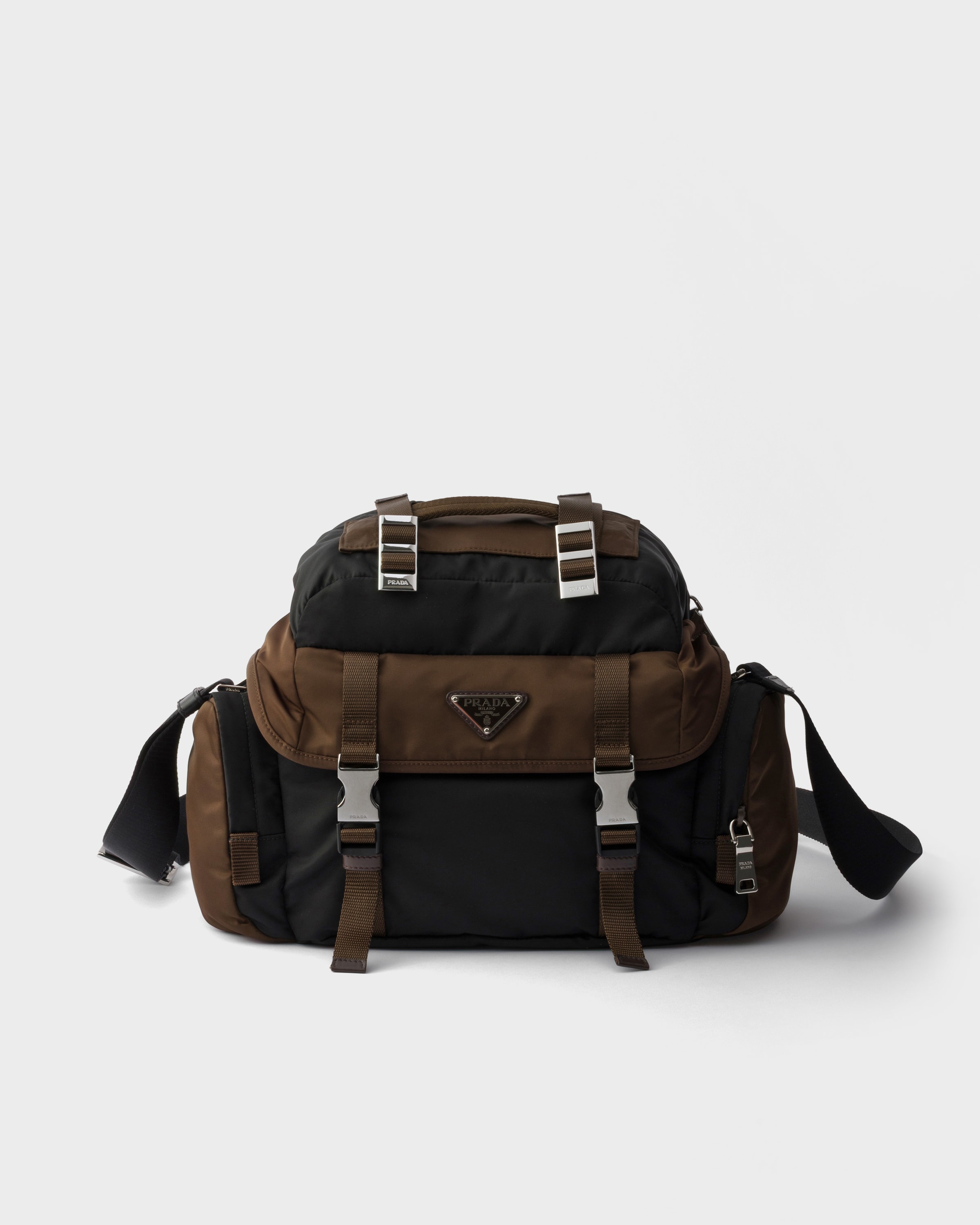 Re-Nylon and leather shoulder bag