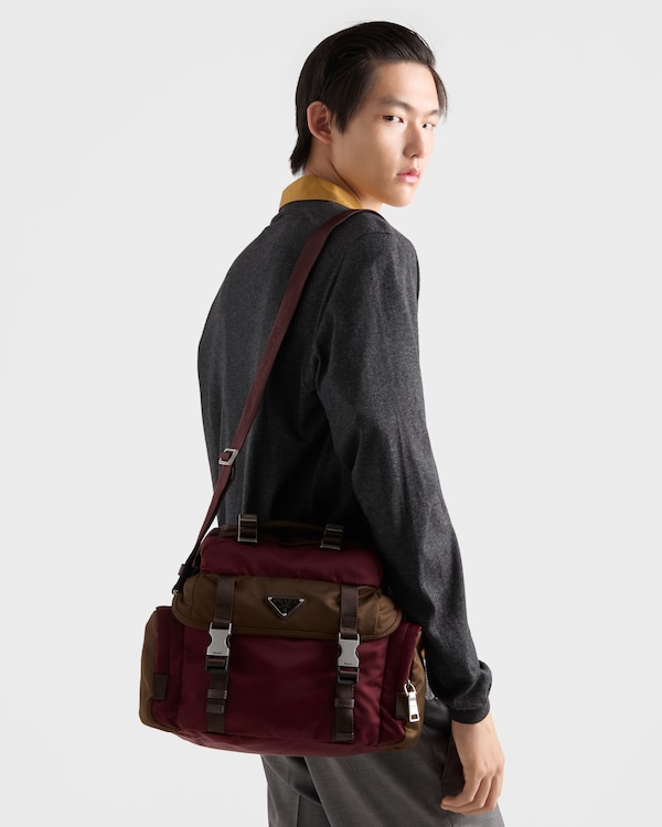 Re-Nylon and leather shoulder bag - Burgundy/Burnt Re-Nylon and leather shoulder bag - Burgundy/Burnt