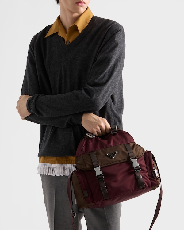 Re-Nylon and leather shoulder bag - Burgundy/Burnt Re-Nylon and leather shoulder bag - Burgundy/Burnt