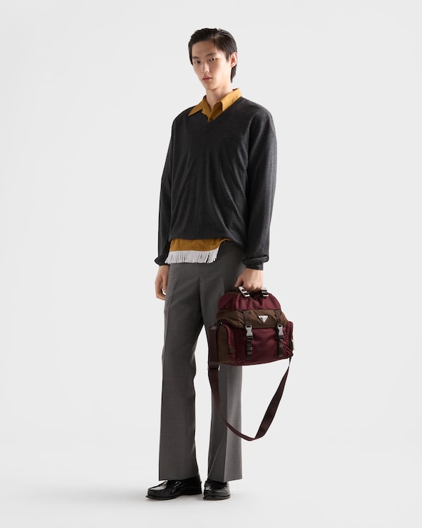 Re-Nylon and leather shoulder bag - Burgundy/Burnt Re-Nylon and leather shoulder bag - Burgundy/Burnt