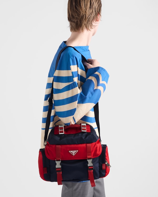 Re-Nylon and leather shoulder bag - Baltic Blue/Red Re-Nylon and leather shoulder bag - Baltic Blue/Red
