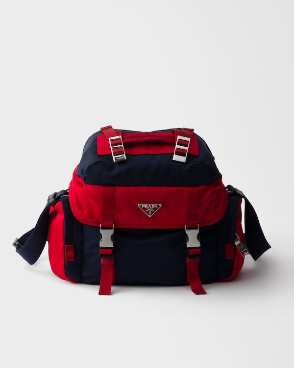 Re-Nylon and leather shoulder bag - Baltic Blue/Red Re-Nylon and leather shoulder bag - Baltic Blue/Red