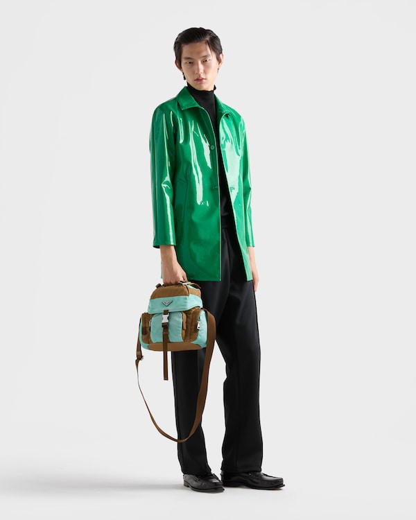 Antiqued Re-Nylon and leather shoulder bag - Brandy/Jade Antiqued Re-Nylon and leather shoulder bag - Brandy/Jade