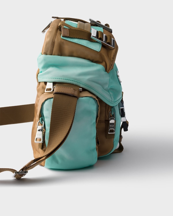 Antiqued Re-Nylon and leather shoulder bag - Brandy/Jade Antiqued Re-Nylon and leather shoulder bag - Brandy/Jade