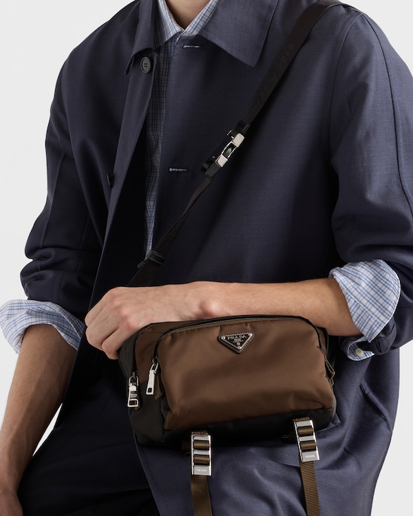 Re-Nylon and Saffiano leather shoulder bag - Black/Burnt Re-Nylon and Saffiano leather shoulder bag - Black/Burnt