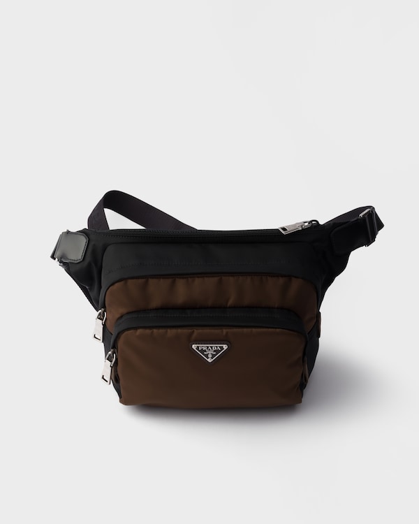 Sac porté épaule en Re-Nylon et cuir Saffiano - Noir/Brûlé Sac porté épaule en Re-Nylon et cuir Saffiano - Noir/Brûlé