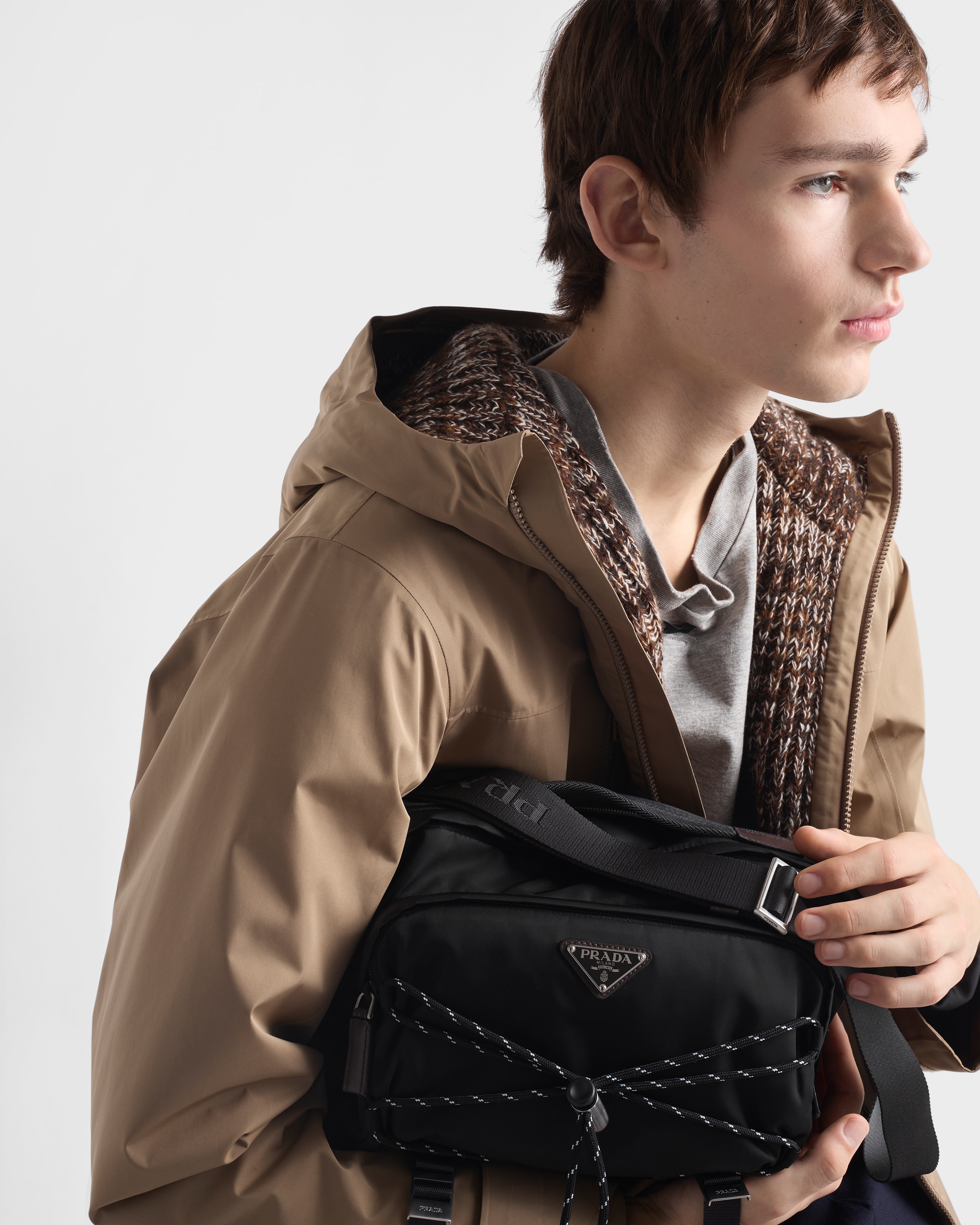 Re-Nylon and leather shoulder bag