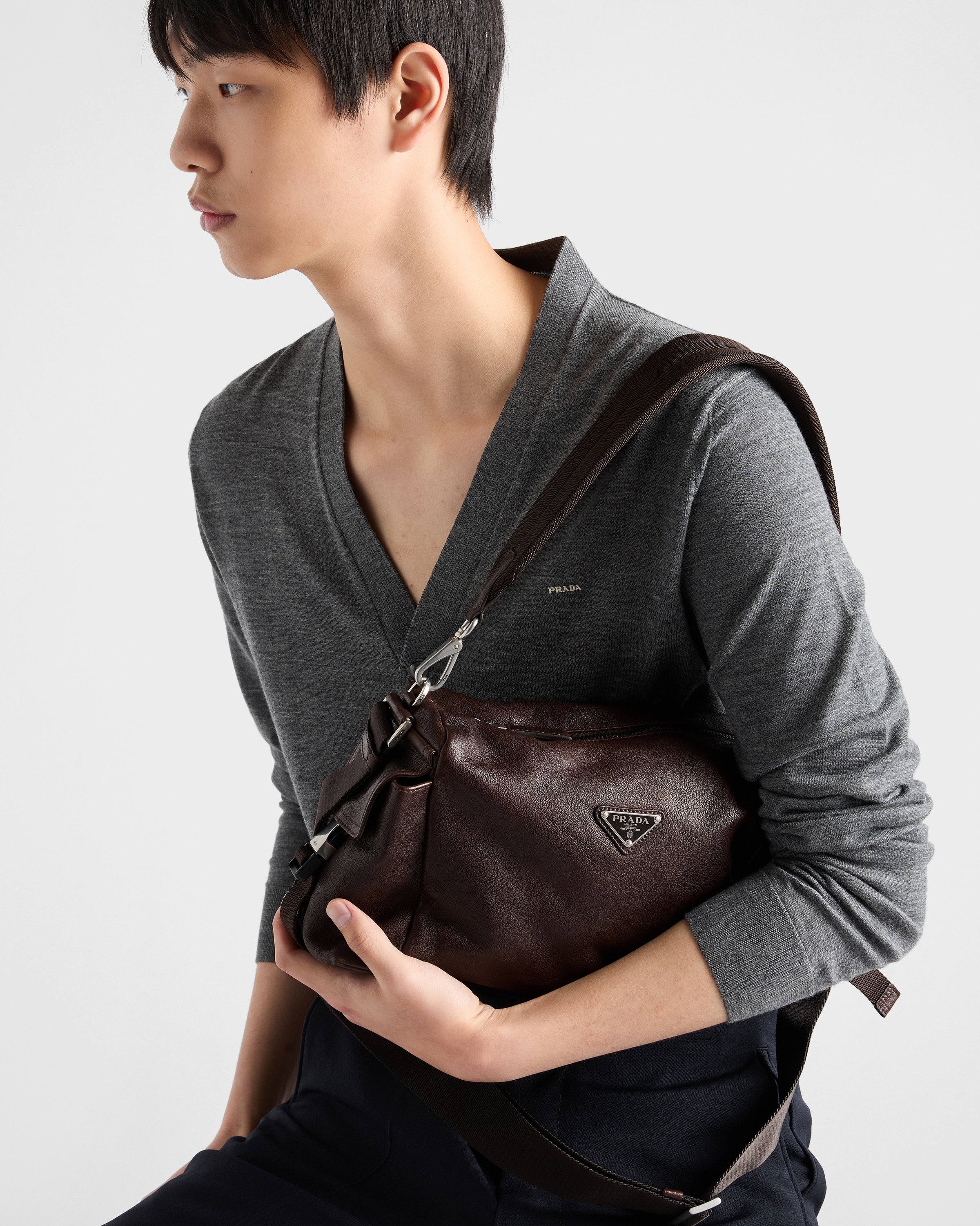 Coffee Prada Explore leather bag | PRADA - Japan
