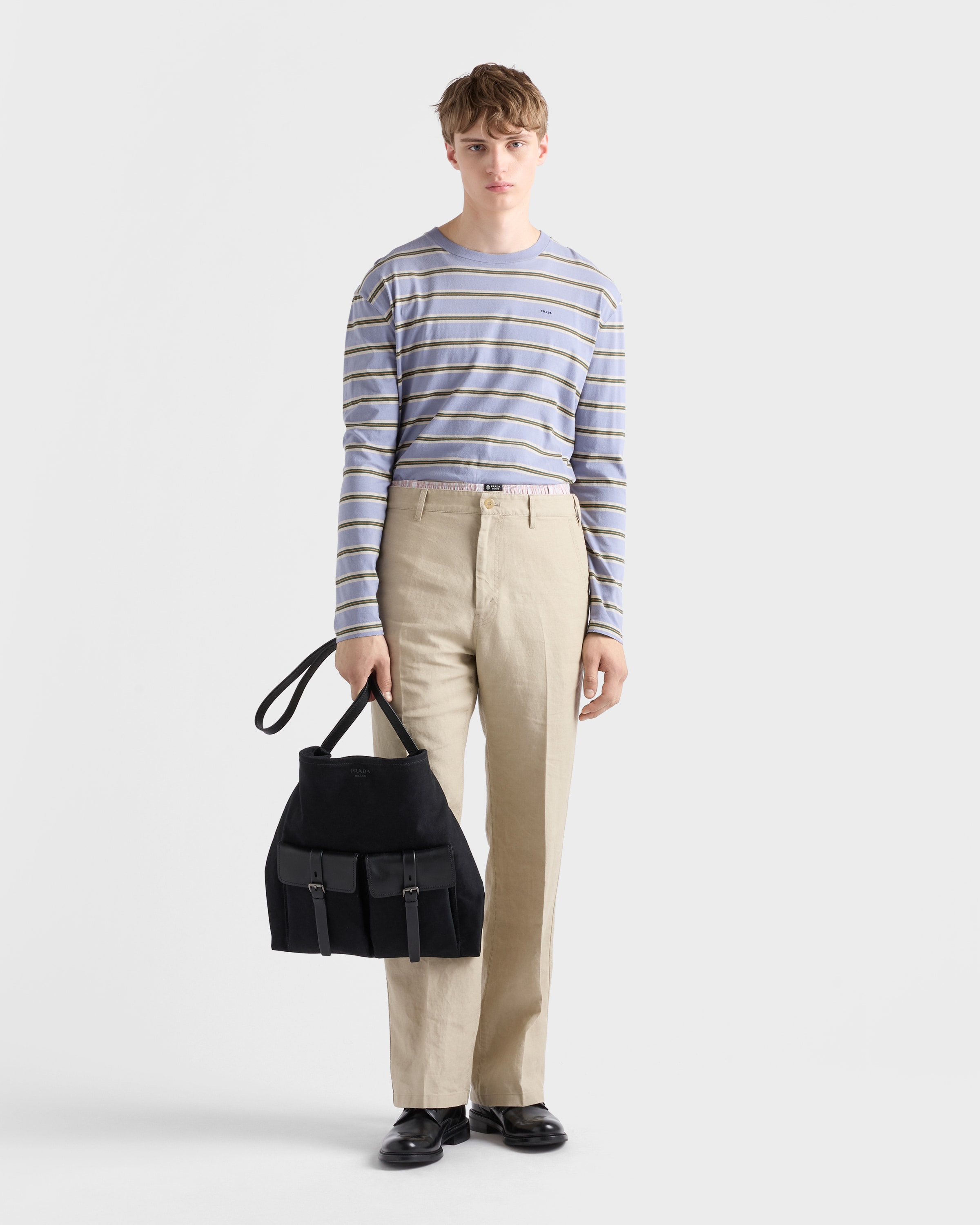 ブラック プラダ ルート キャンバス レザー ショルダーバッグ | PRADA